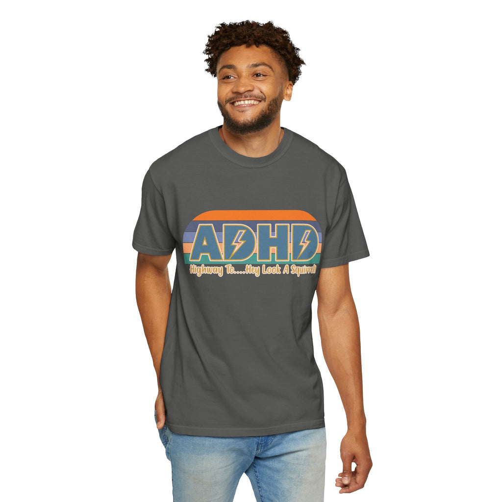 ADHD Retro Stripe T‑Shirt — "Highway To... My Look A Squirrel"