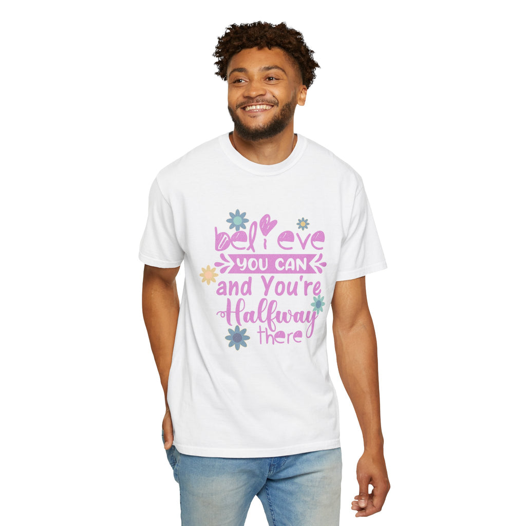 Textured Believe You Can T-Shirt — Inspirational Floral Motivational Tee