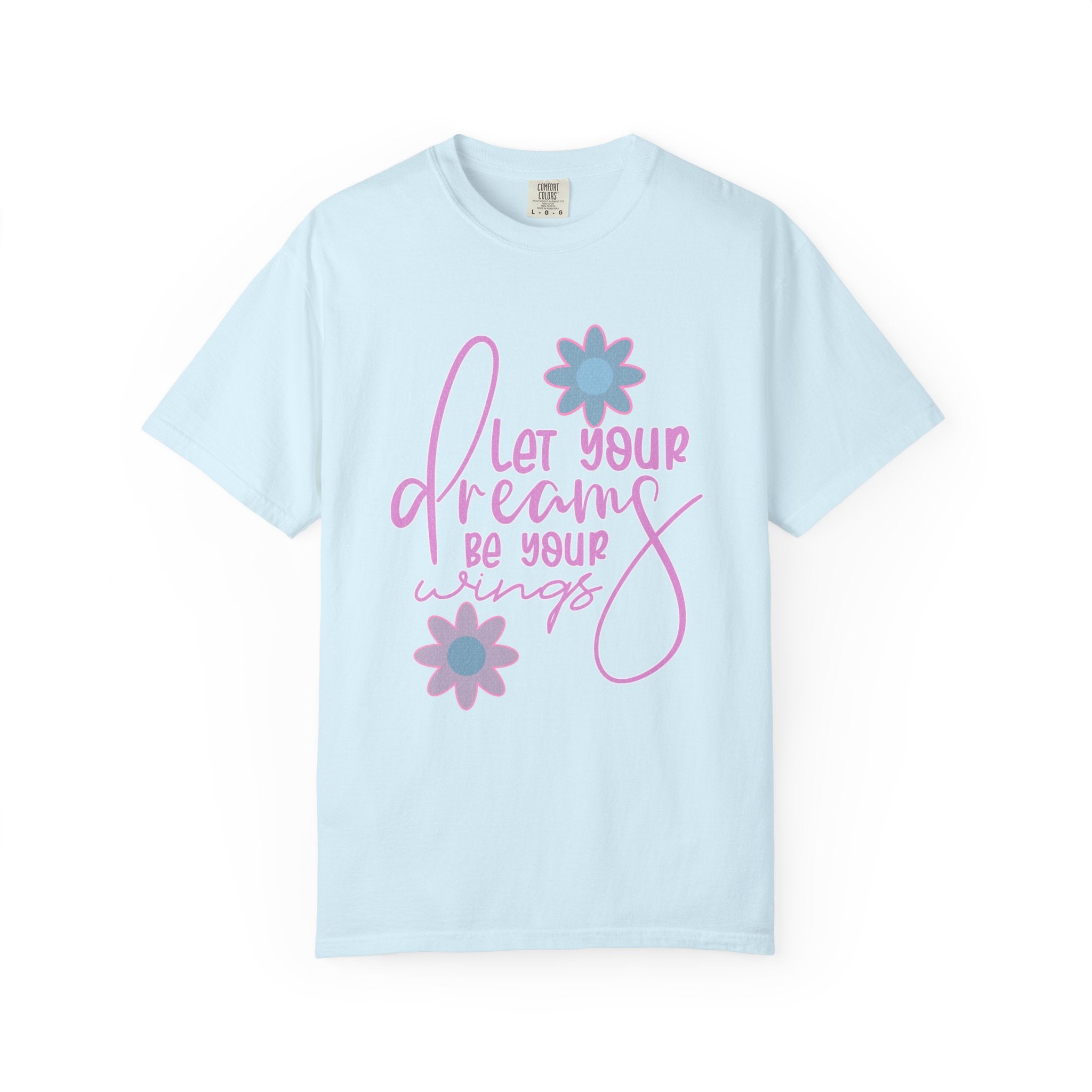 Textured Inspirational Floral Tee — "Let Your Dreams Be Your Wings"
