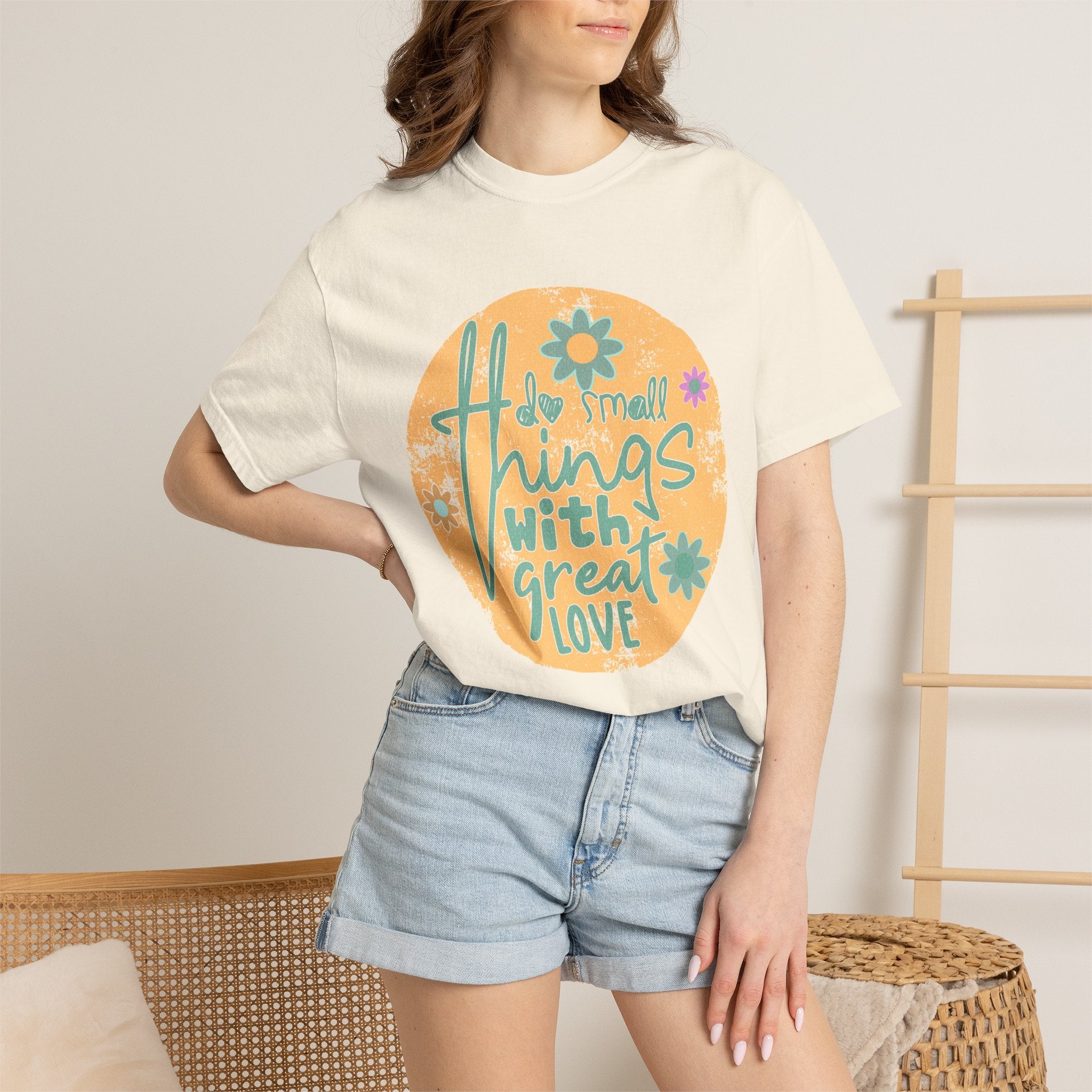 Textured T-Shirt — "Do Small Things With Great Love" Floral Graphic Tee