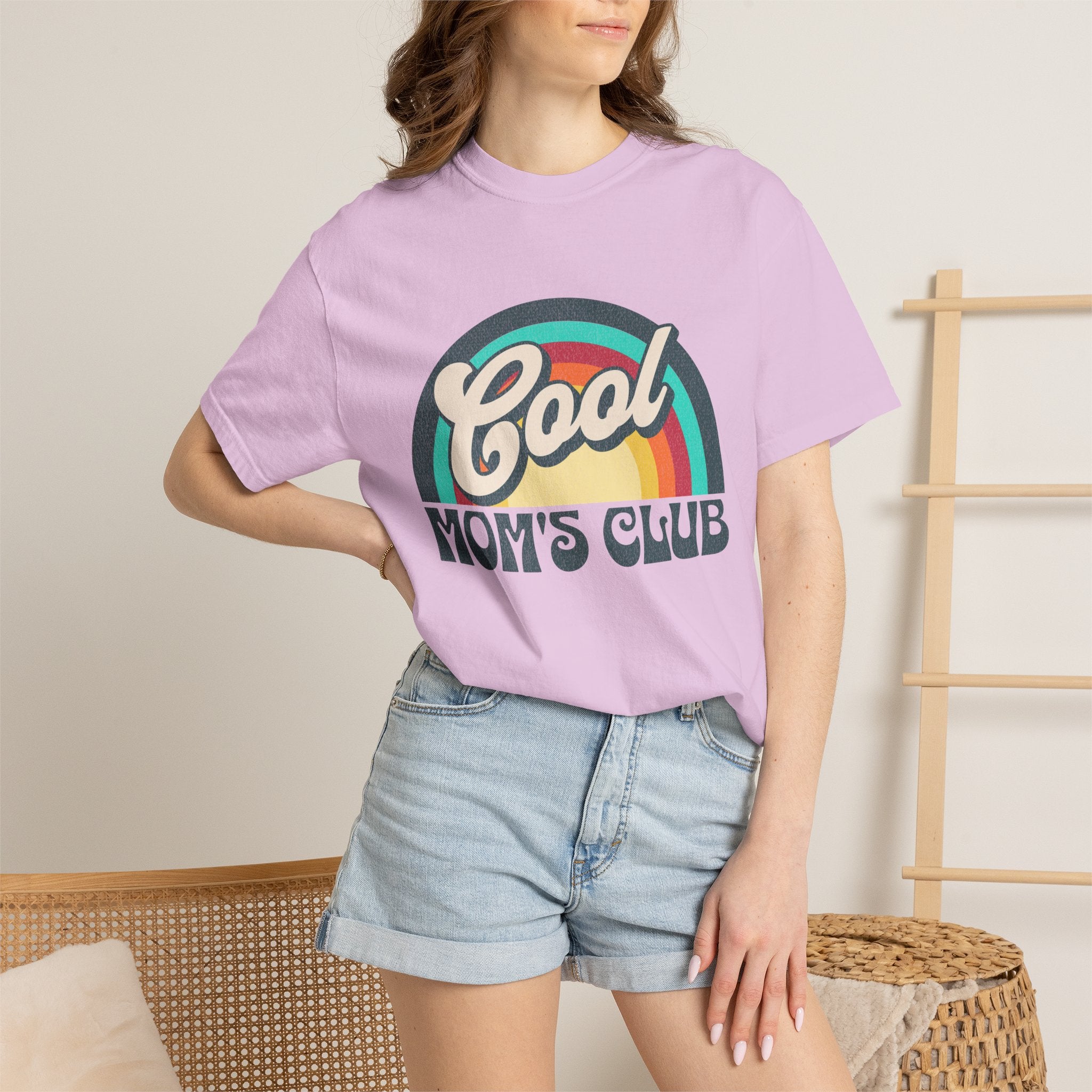 Cool Moms Club Textured T-shirt | Retro Cool Moms Club Rainbow
