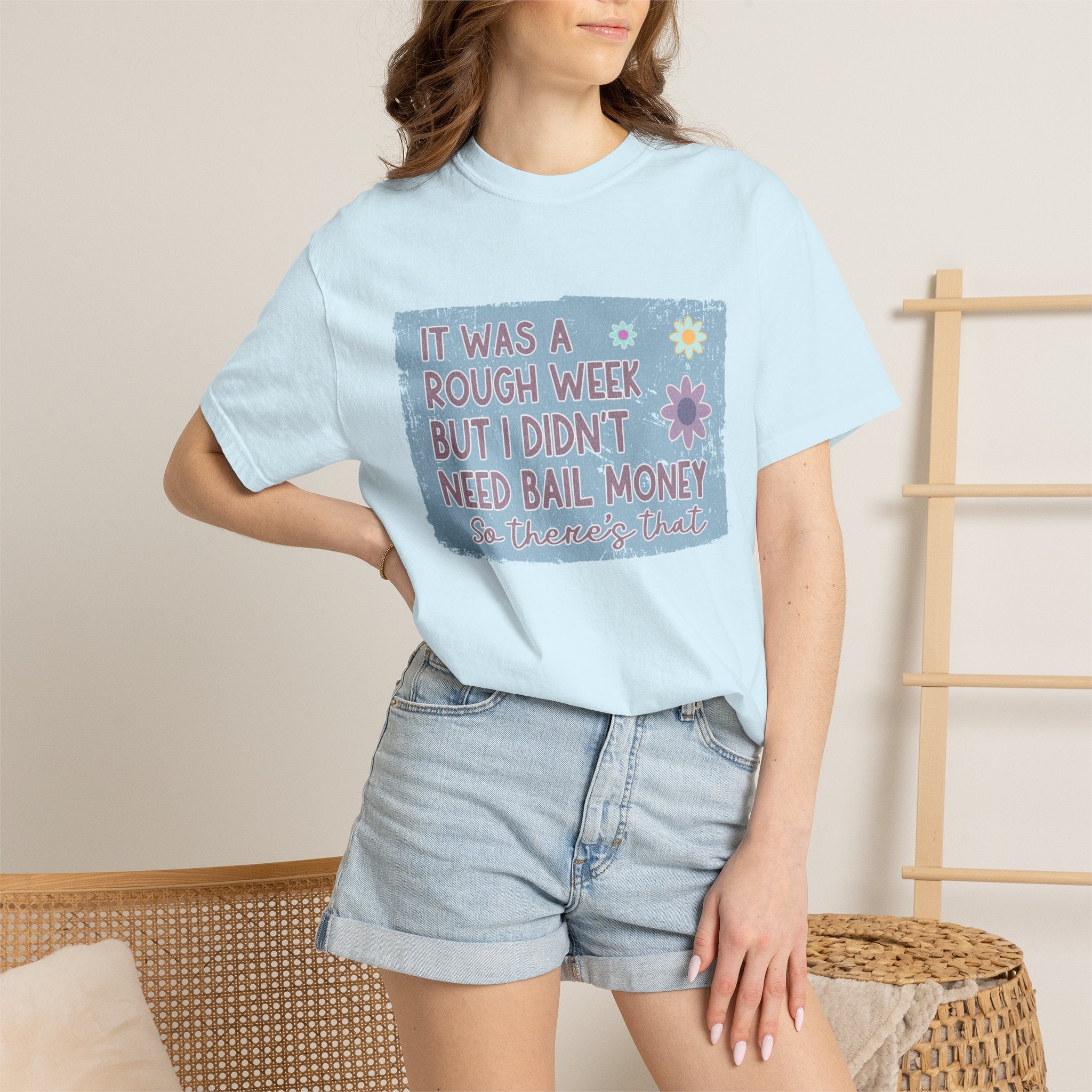 Textured Graphic T-Shirt — "It Was a Rough Week But I Didn't Need Bail Money" Vintage Floral Tee
