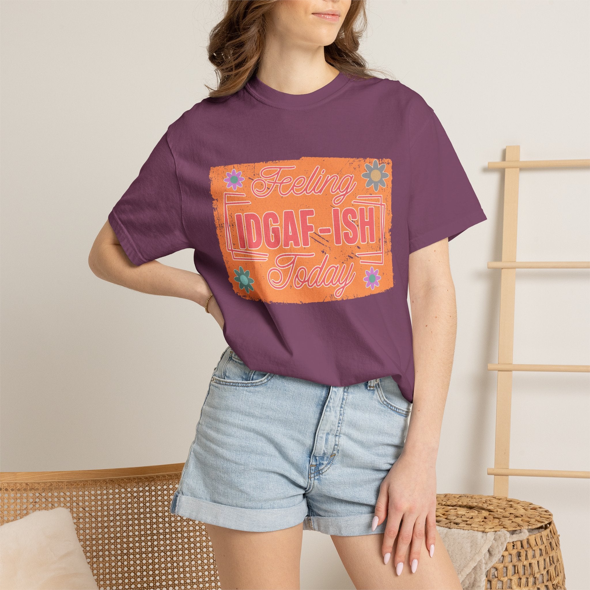 Textured IDGAF-ish Feeling T-Shirt — Retro Floral Graphic Tee