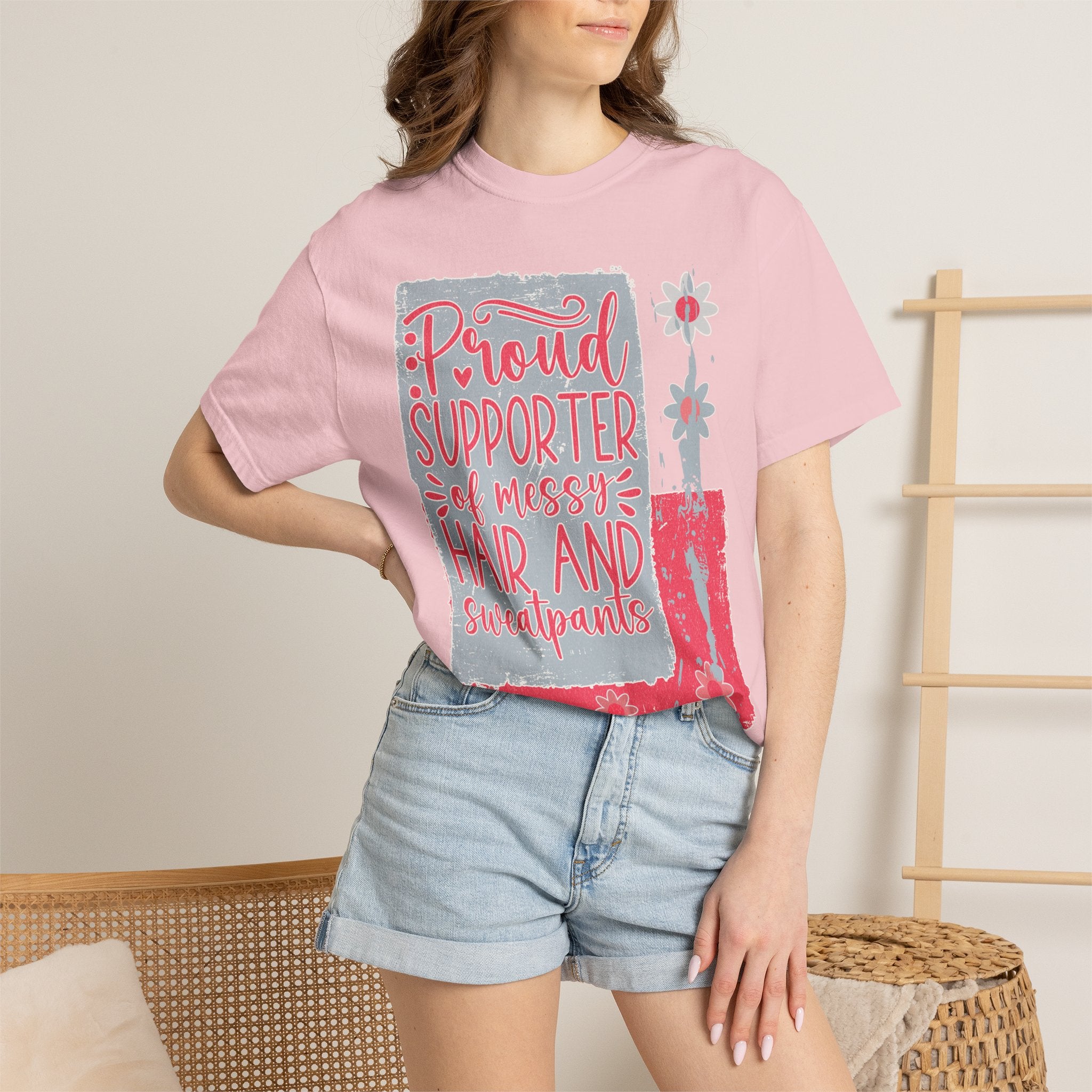 Supporter of Messy Hair & Sweatpants Textured T-Shirt