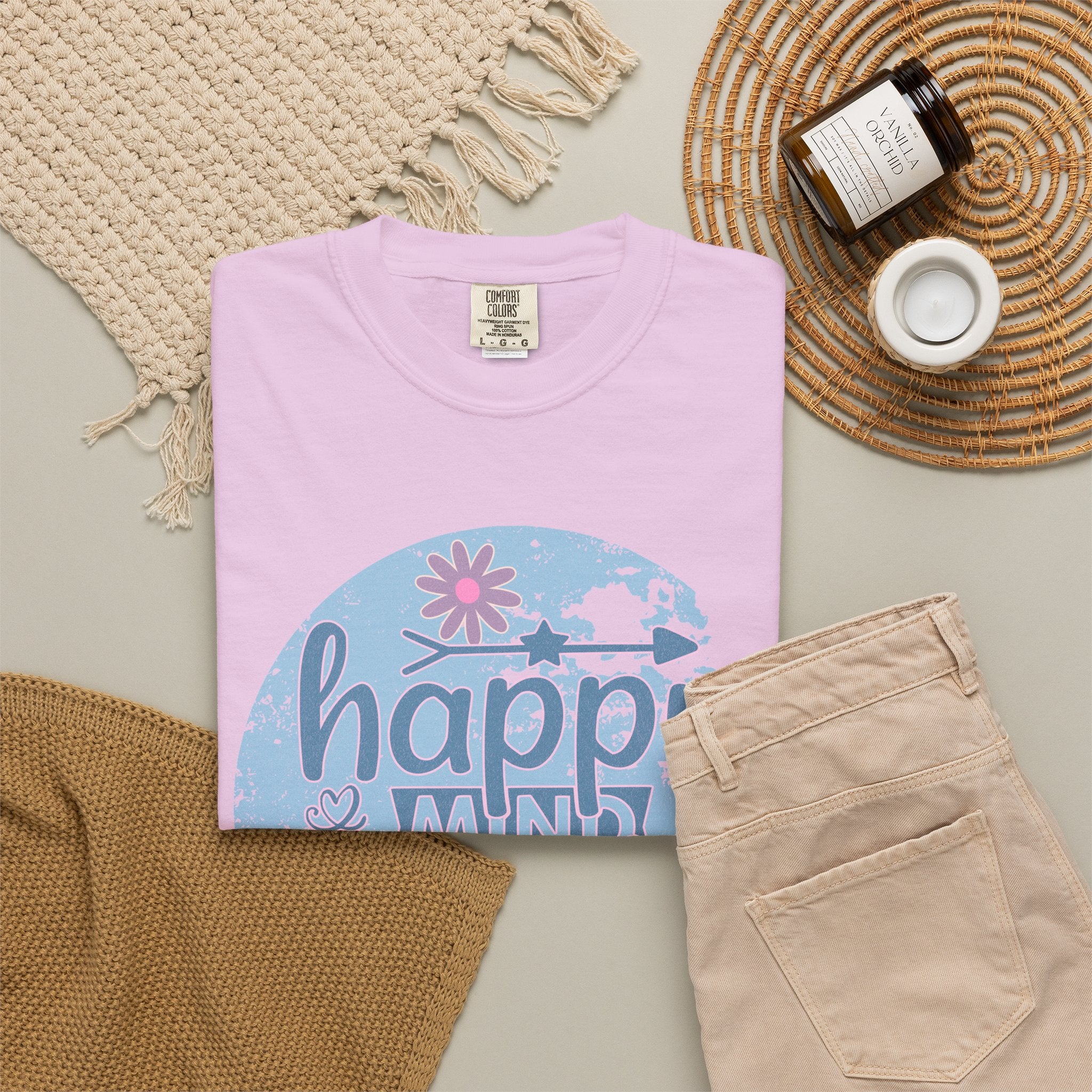 Happy Mind Happy Life Textured T-Shirt