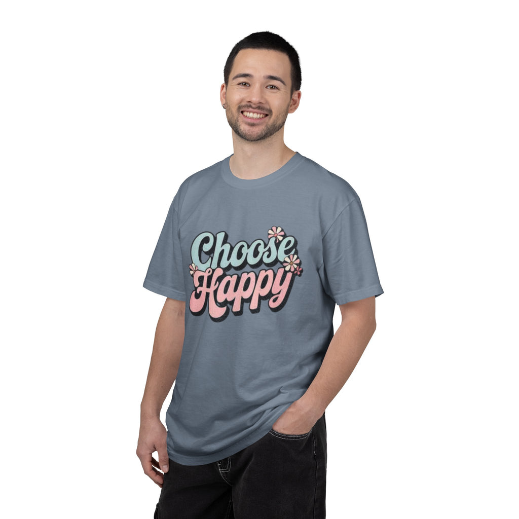 Choose Happy retro script shirt | Textured Positive message tee, pastel floral design