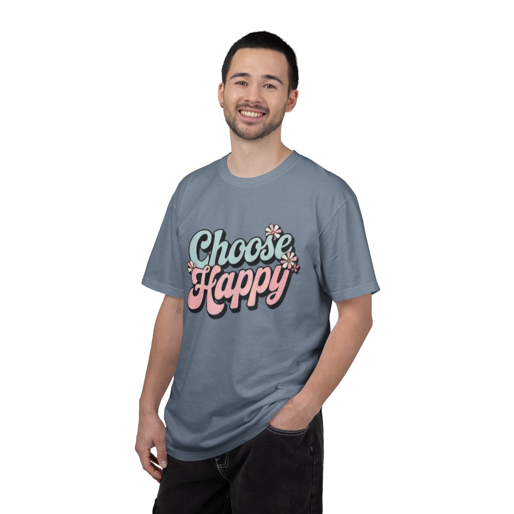 Choose Happy retro script shirt | Textured Positive message tee, pastel floral design