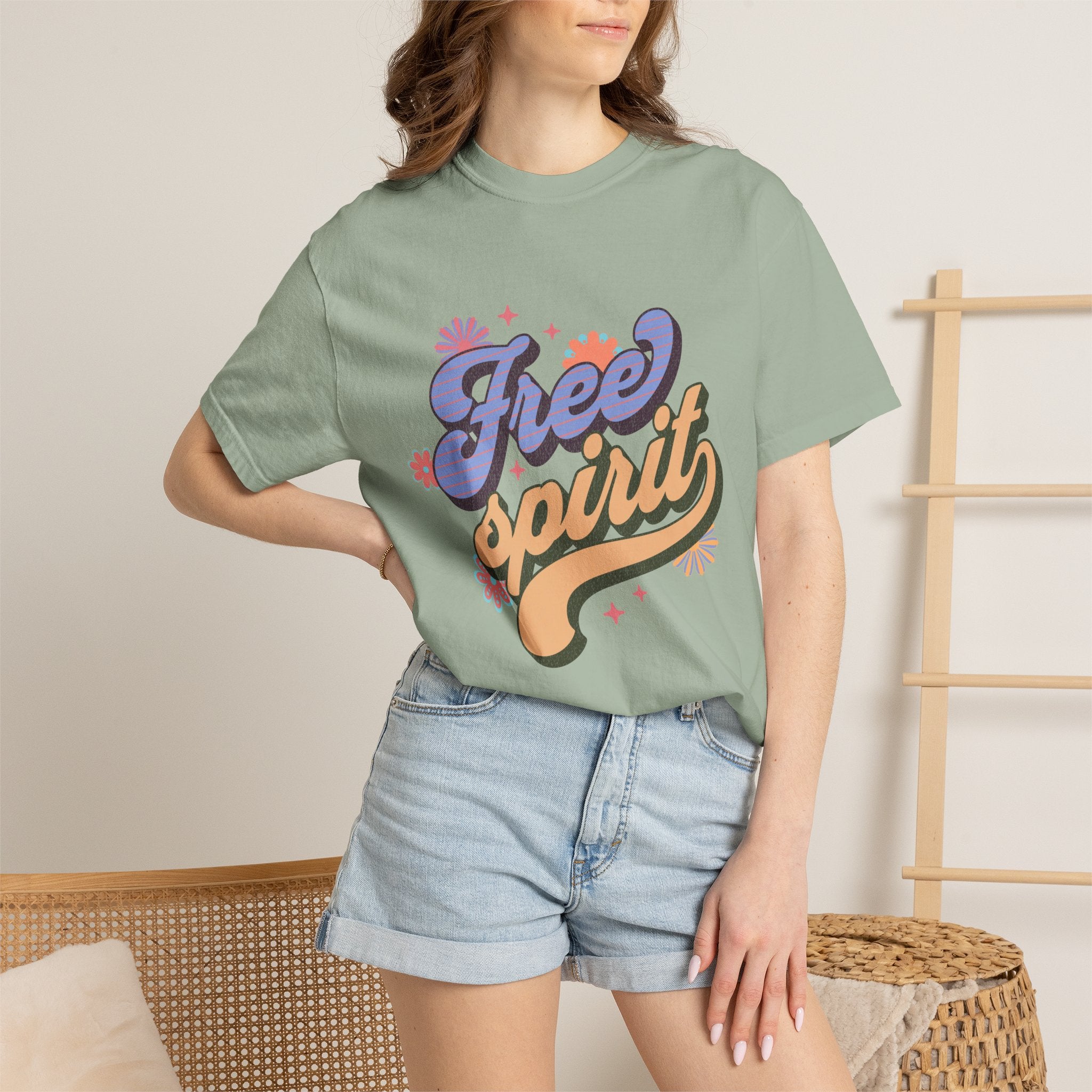 Textured Free Spirit T-Shirt — Retro Hand-Lettered Graphic Tee
