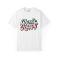 Choose Happy retro script shirt | Textured Positive message tee, pastel floral design