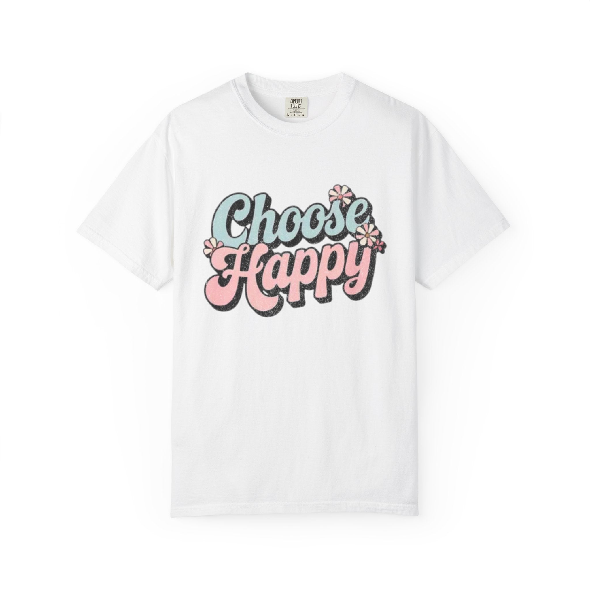 Choose Happy retro script shirt | Textured Positive message tee, pastel floral design
