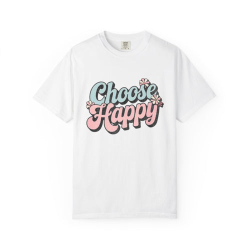 Choose Happy retro script shirt | Textured Positive message tee, pastel floral design