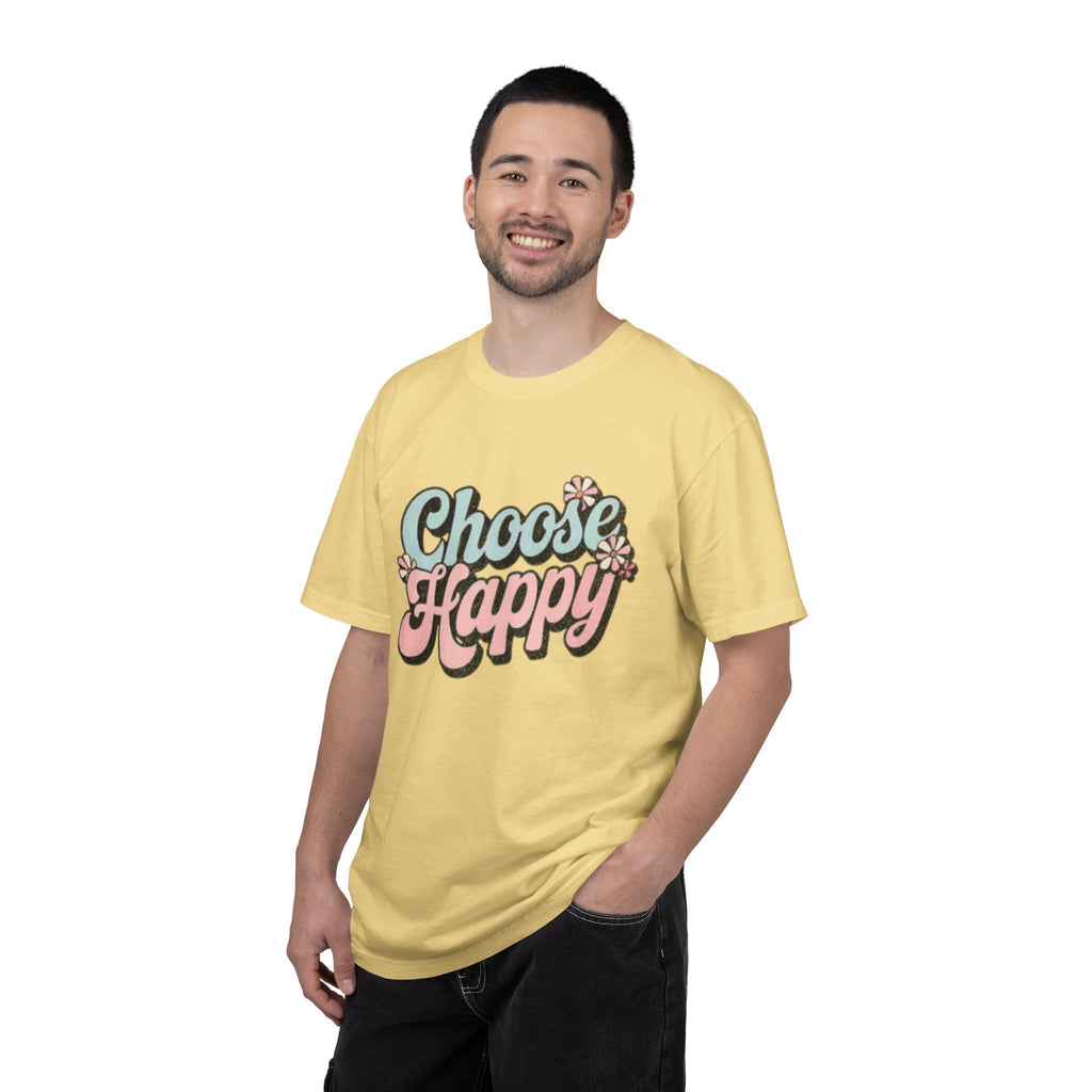 Choose Happy retro script shirt | Textured Positive message tee, pastel floral design