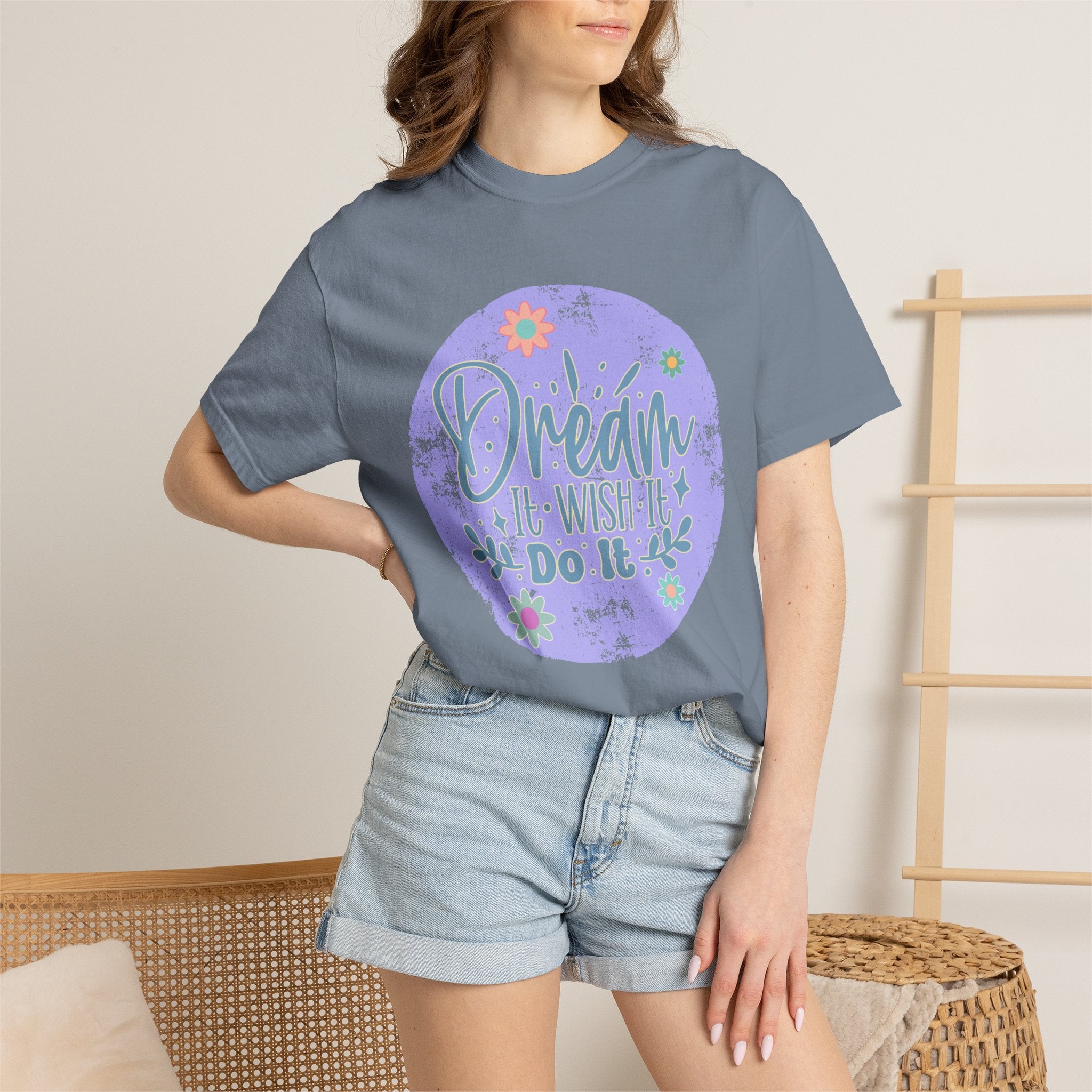 Dream Wish It Do It Textured T-Shirt — Inspirational Floral Graphic Tee