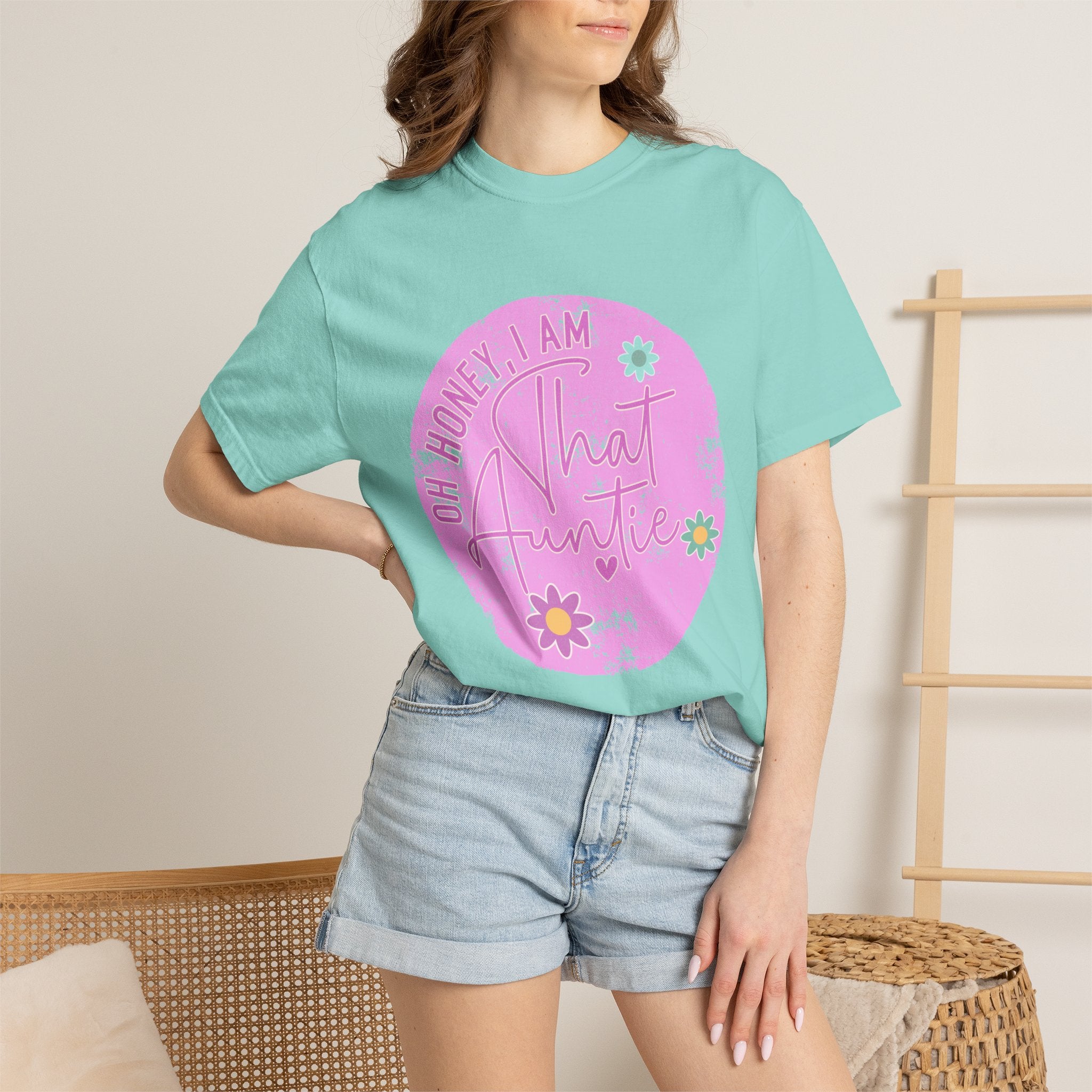 That Auntie Textured T-Shirt — “Oh Honey I Am That Auntie” Floral Graphic Tee