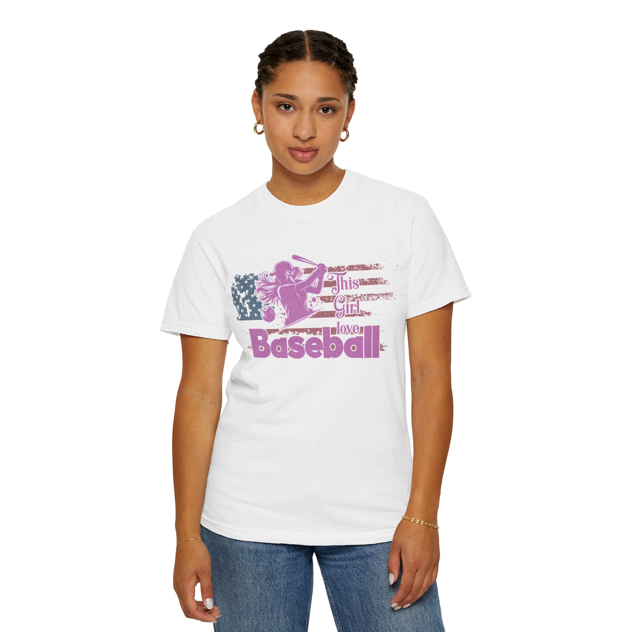 Texture This Girl Loves Baseball Shirt Vintage American Flag Pink Design