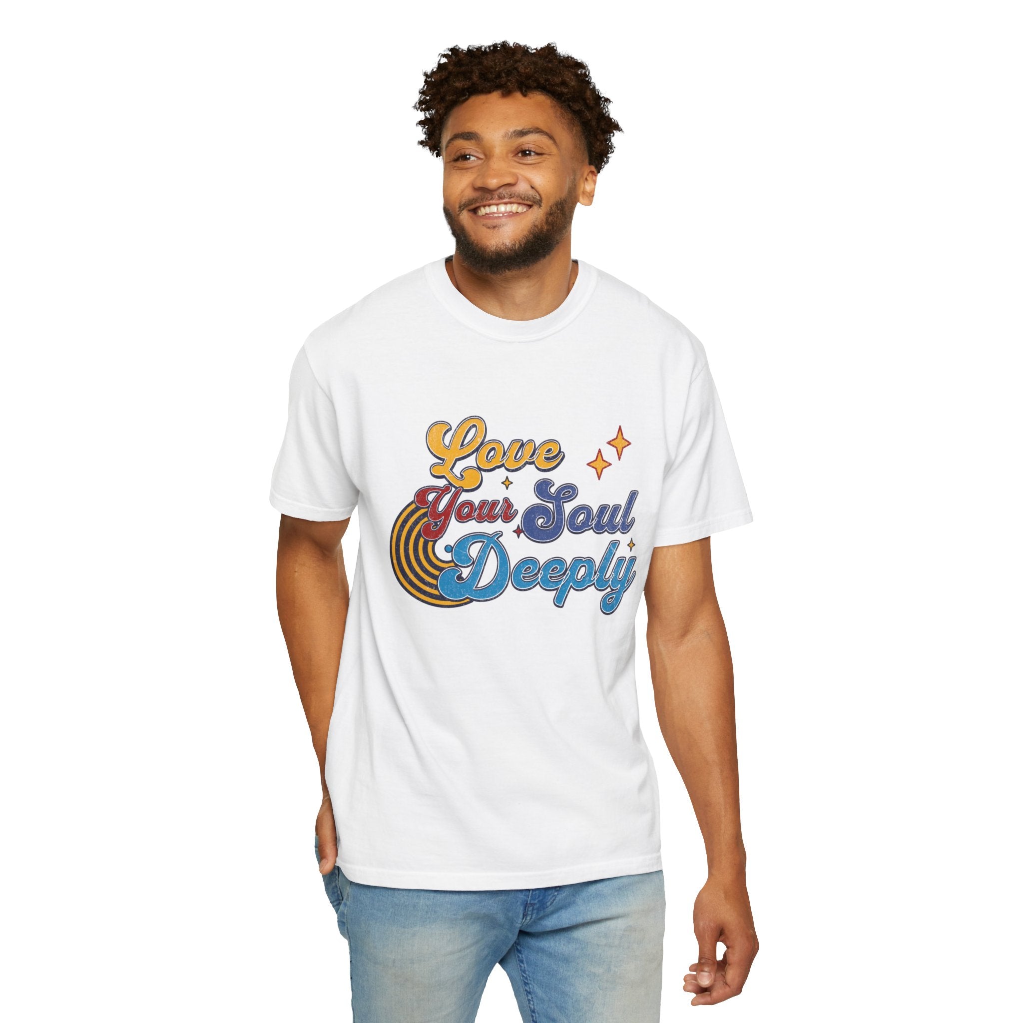 Textured Love Your Soul Deeply T-Shirt — Retro Positive Message Tee