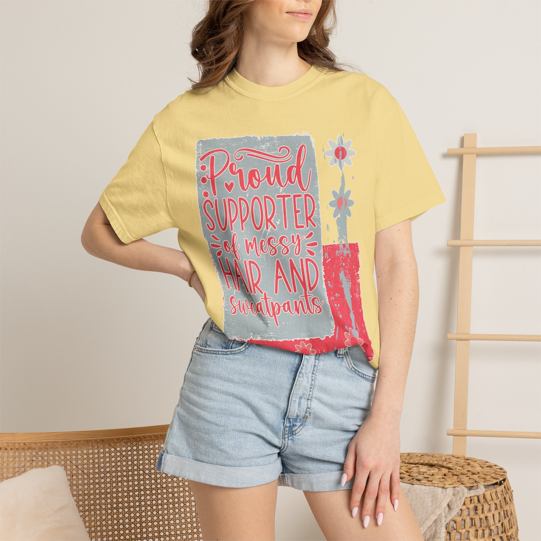 Supporter of Messy Hair & Sweatpants Textured T-Shirt