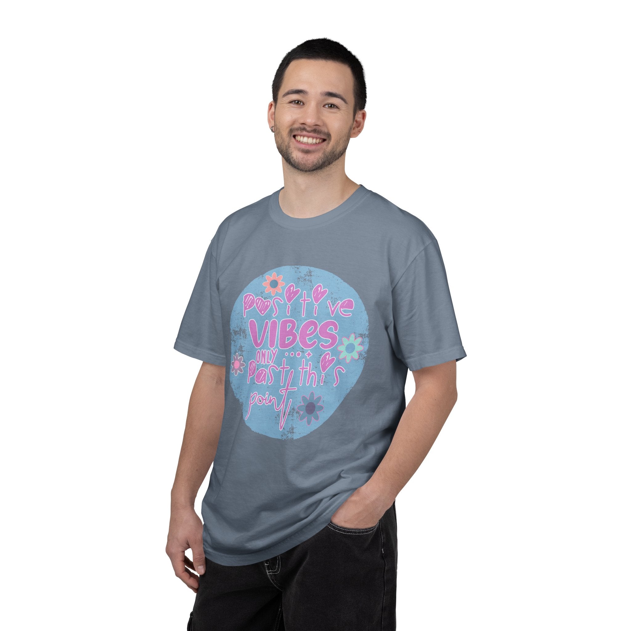 Textured Positive Vibes T-Shirt — Retro Floral ‘Positive Vibes Only’ Graphic Tee