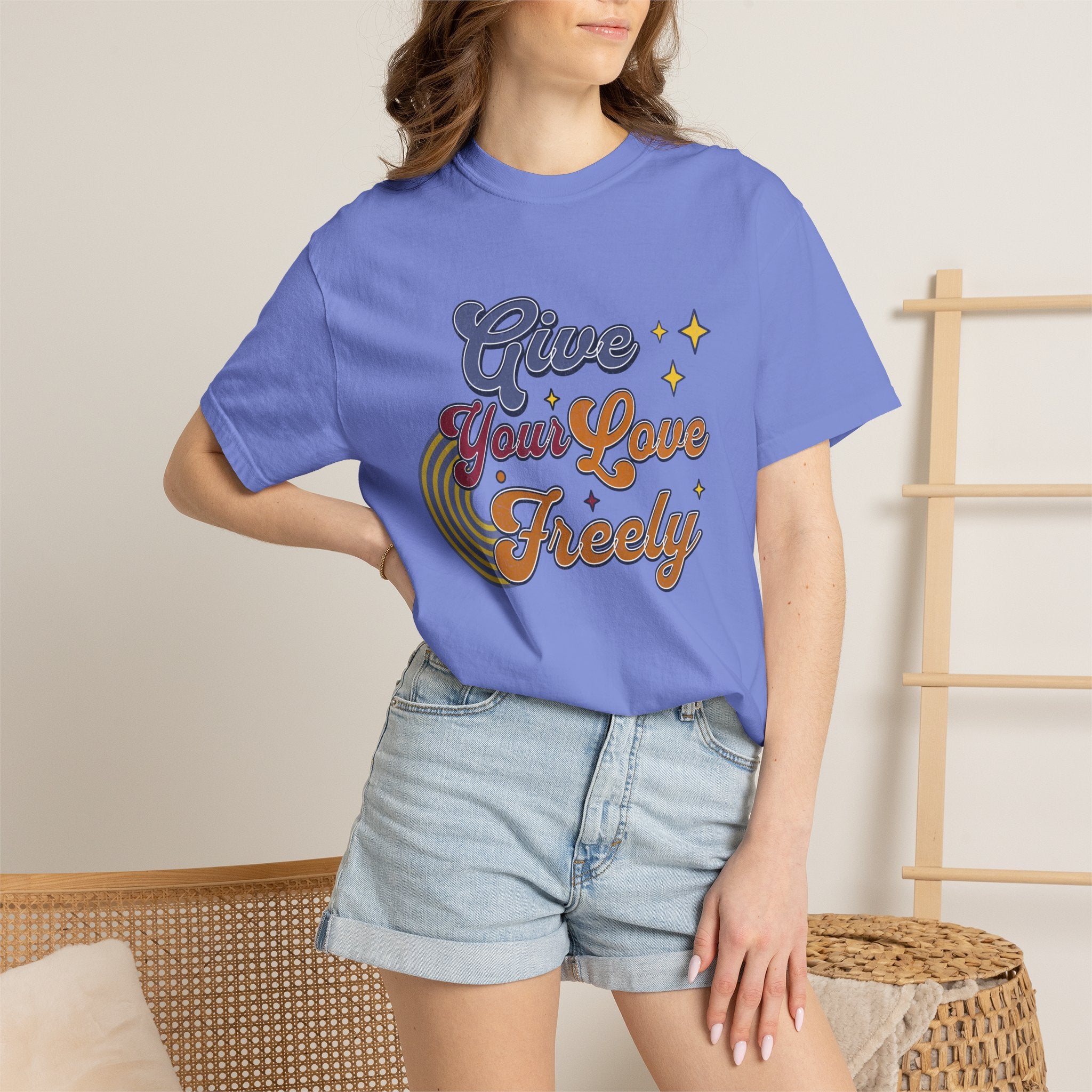 Textured Give Your Love Freely Retro Graphic T-Shirt