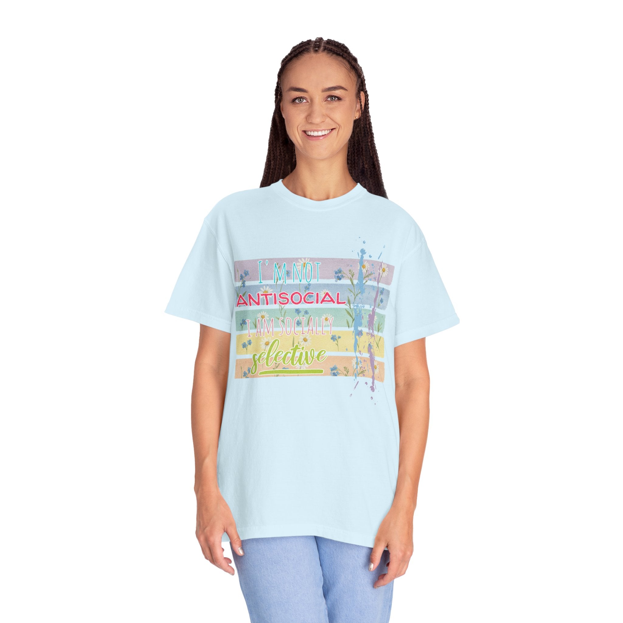 Antisocial Selective T-Shirt — Pastel Stripes Floral Graphic Tee