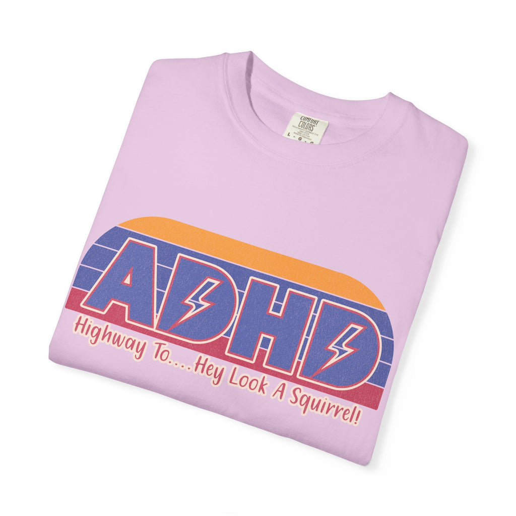 ADHD Retro Stripe T-Shirt — "Highway To... Hey Look A Squirrel" Graphic Tee