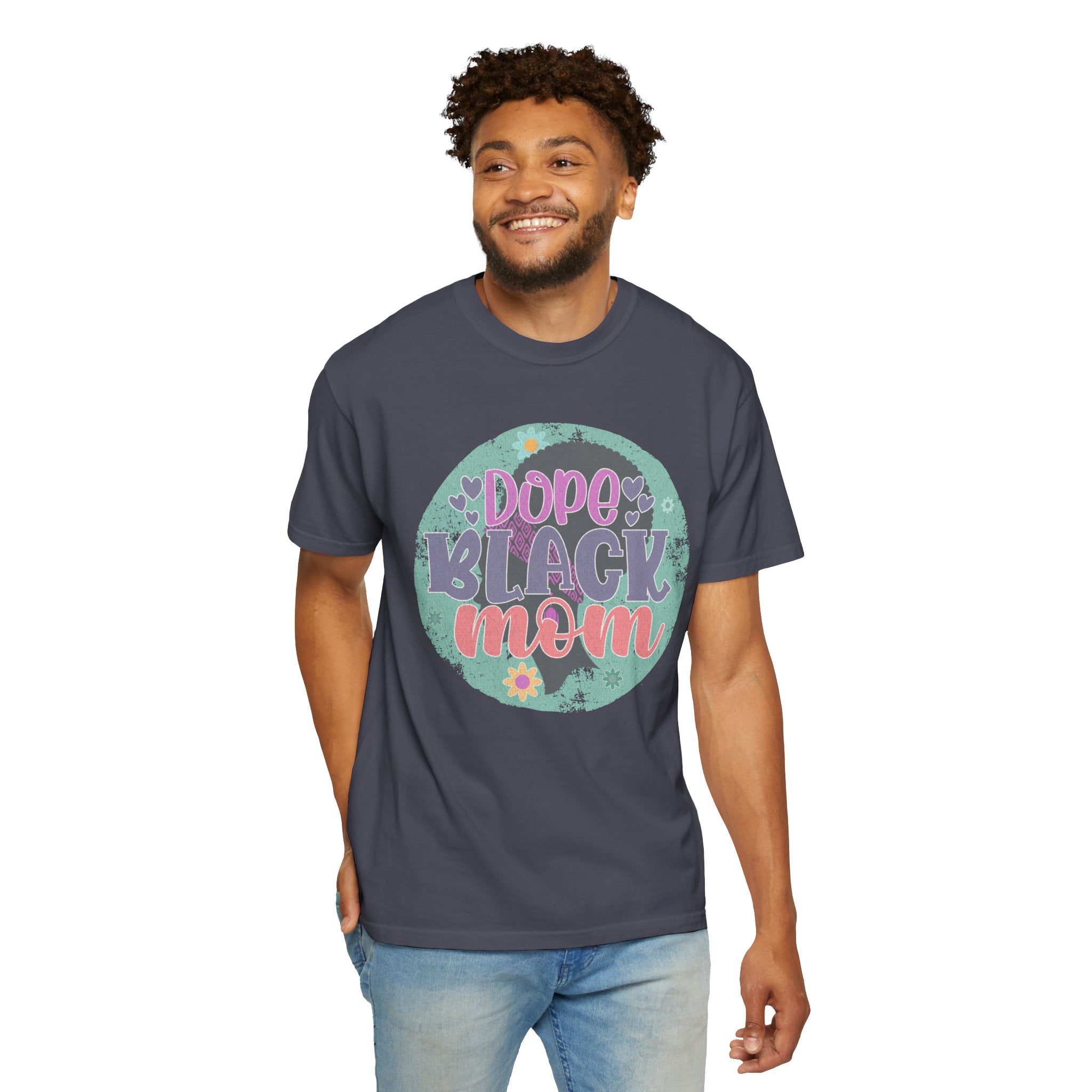 Dope Black Mom Textured T-Shirt — Retro Floral Pride Tee for Black Mothers