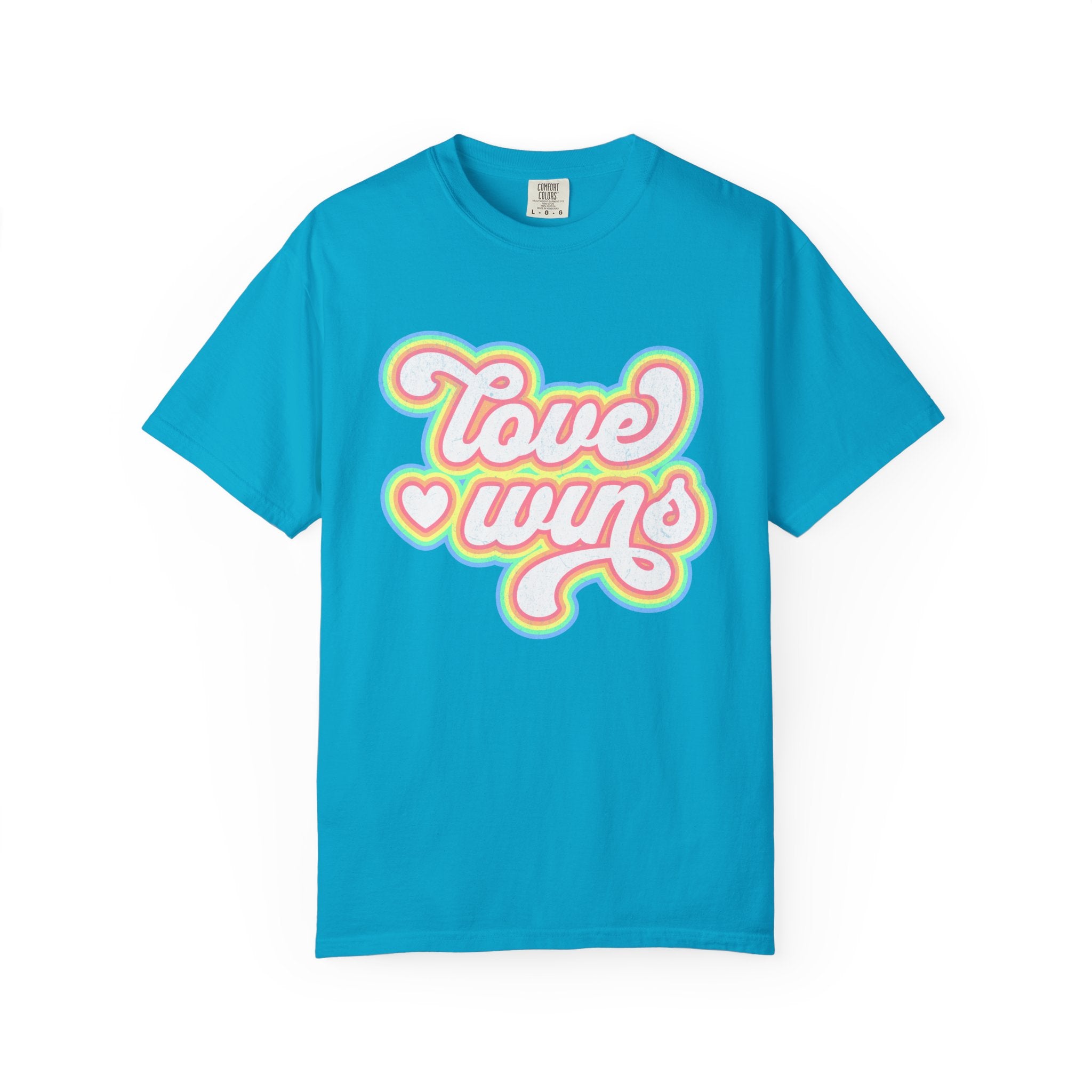 Textured Retro 'Love Wins' T-Shirt — Rainbow Script Pride Tee