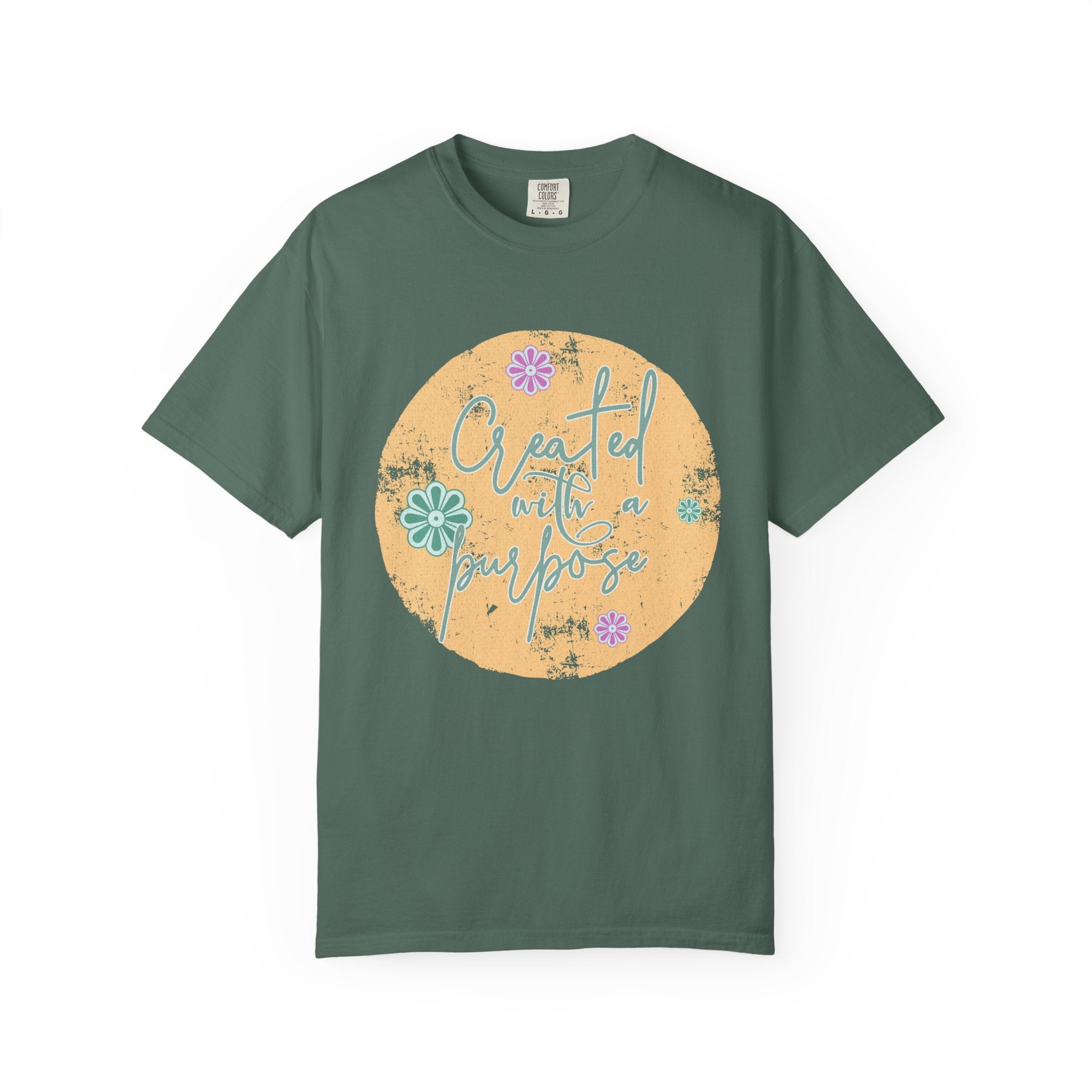 Created with a Purpose T-shirt |Textured Floral Handlettering Circle Design