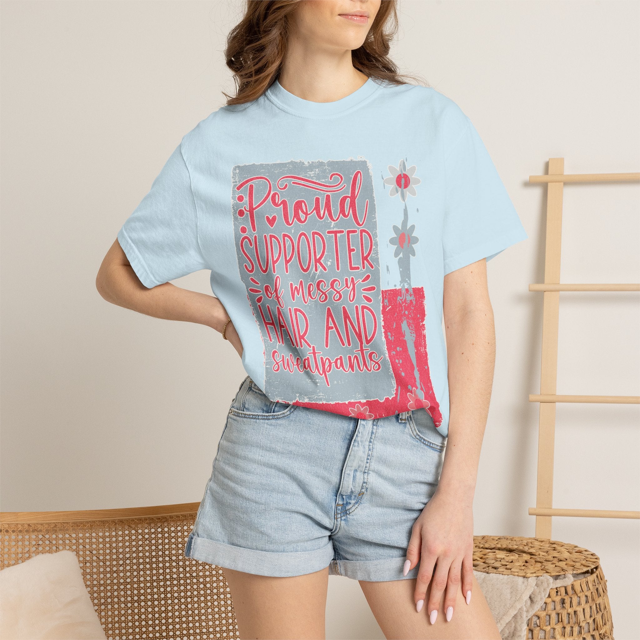 Supporter of Messy Hair & Sweatpants Textured T-Shirt