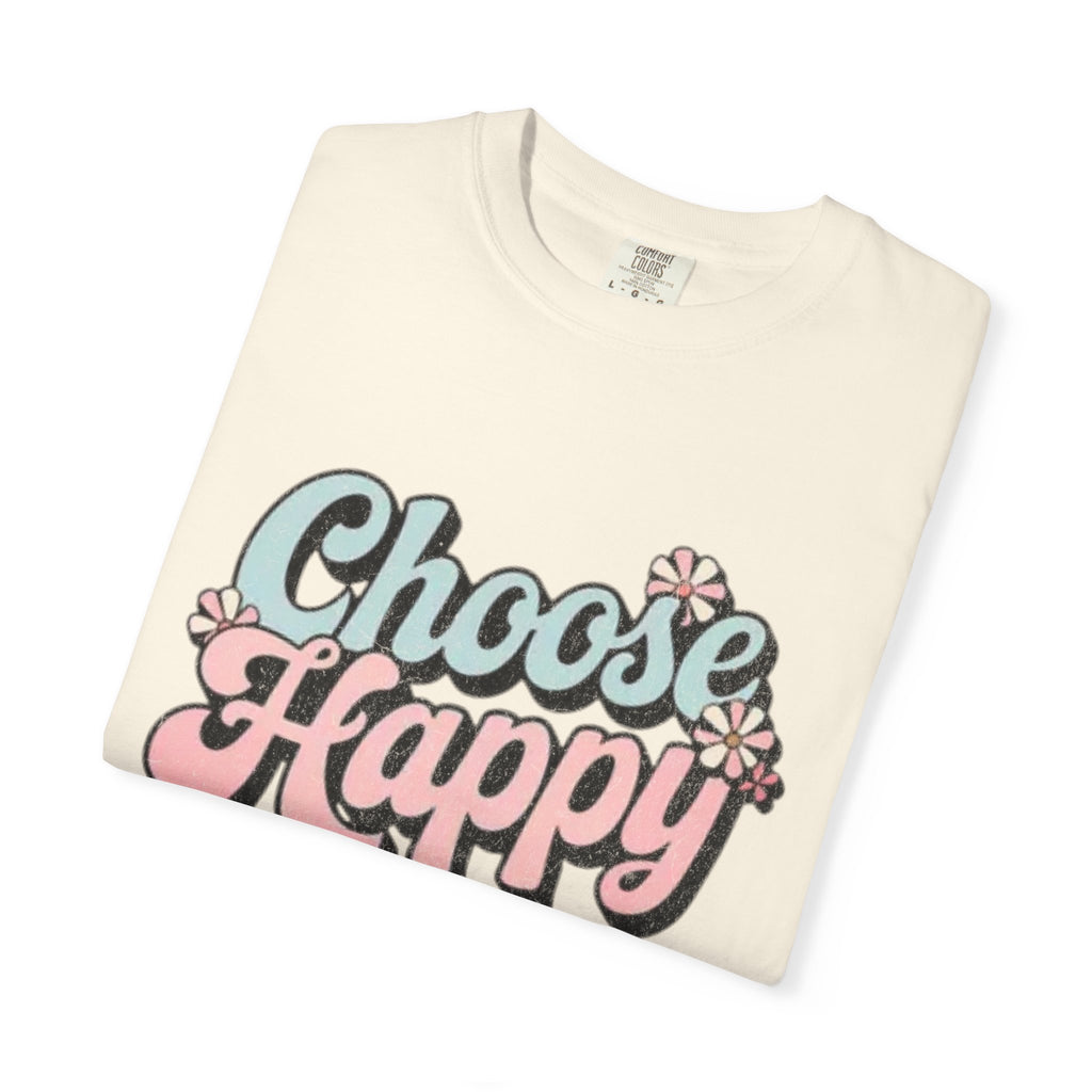 Choose Happy retro script shirt | Textured Positive message tee, pastel floral design