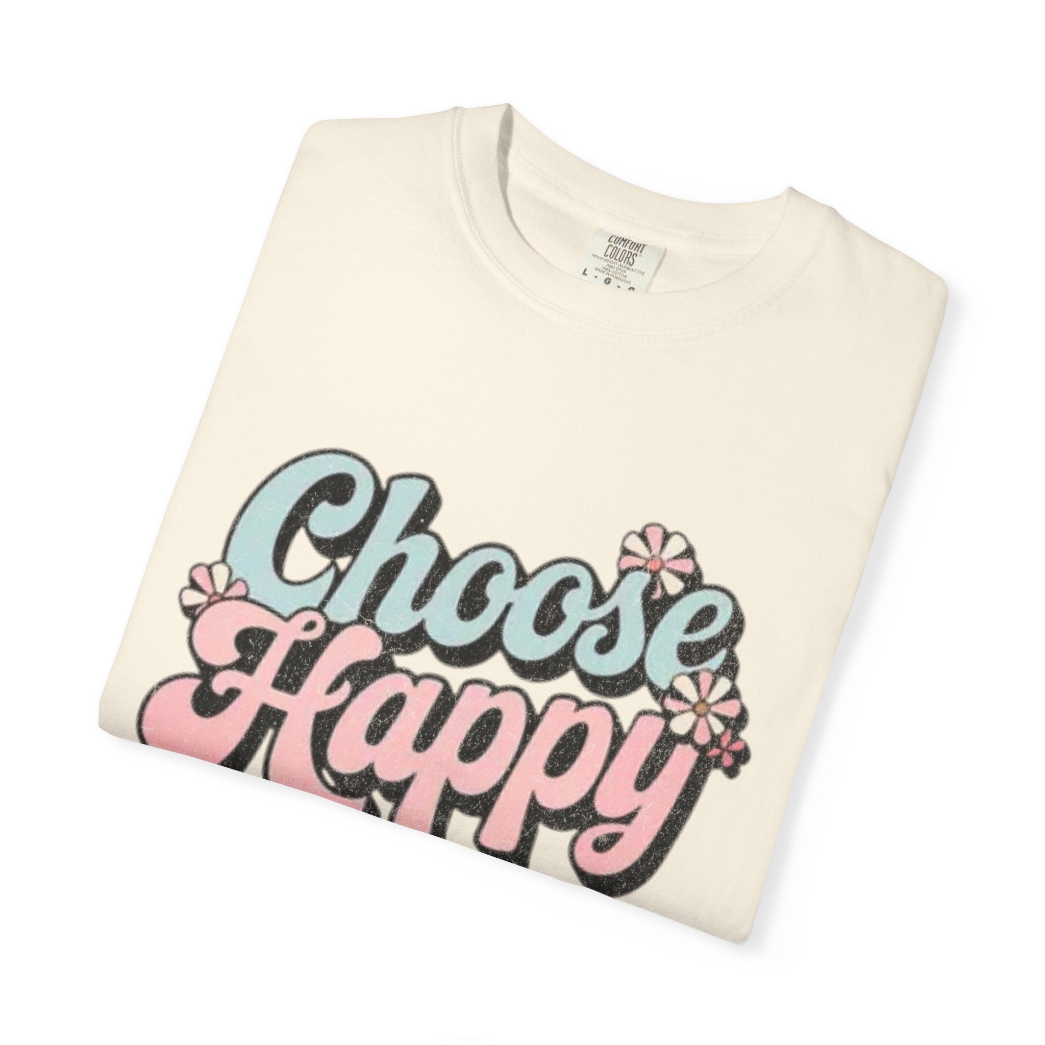 Choose Happy retro script shirt | Textured Positive message tee, pastel floral design