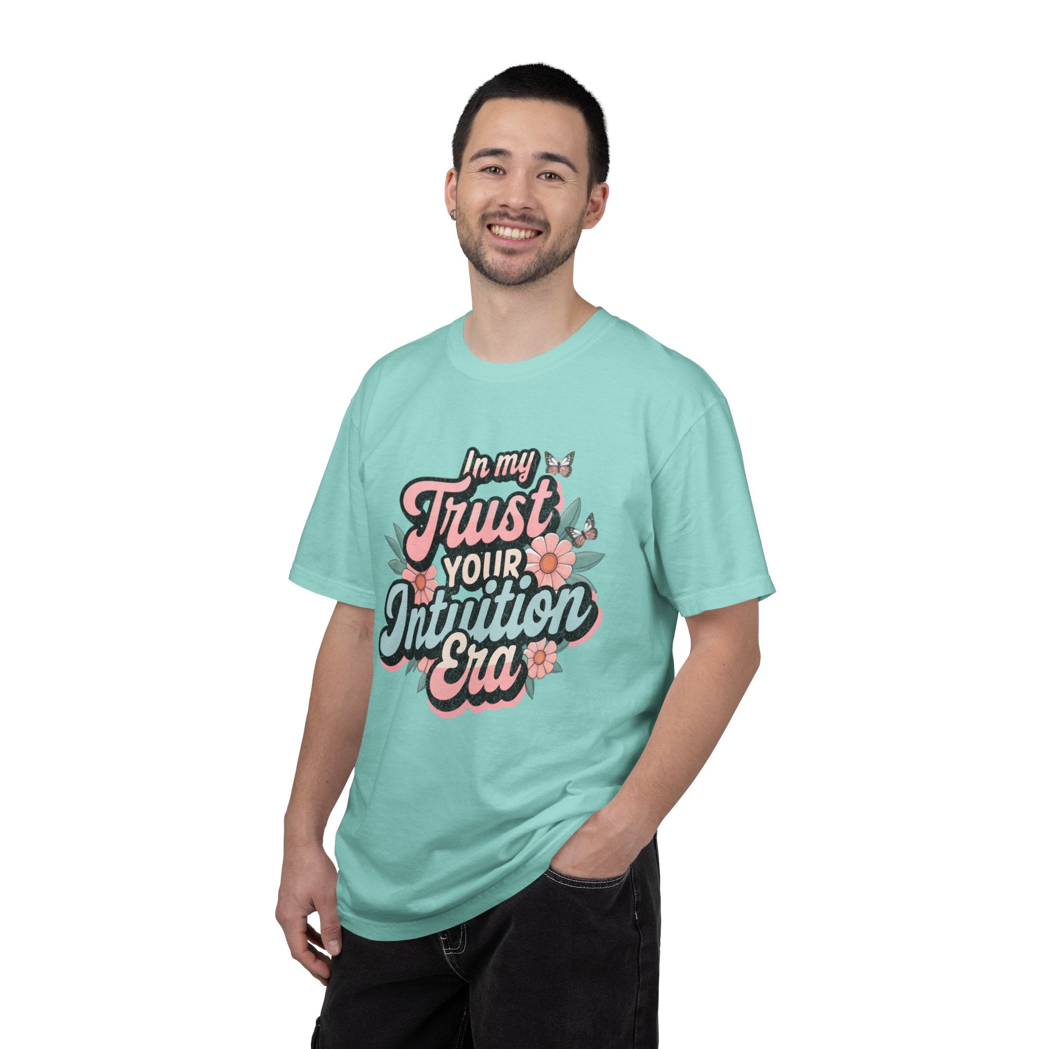 Trust Your Intuition Era T-shirt | Textured Floral Script Typography, Positive Message