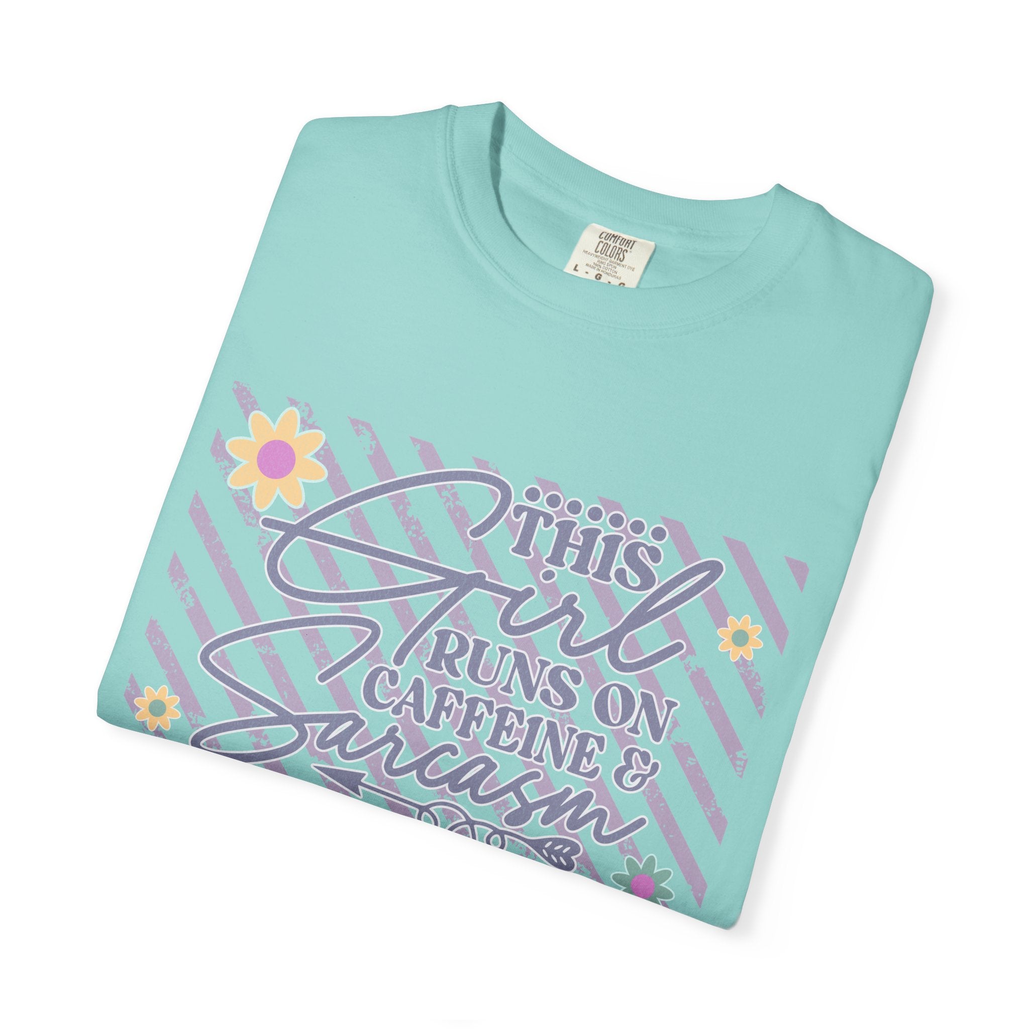 This Girl Runs On Caffeine & Sarcasm  — Textured Women's Graphic T-Shirt