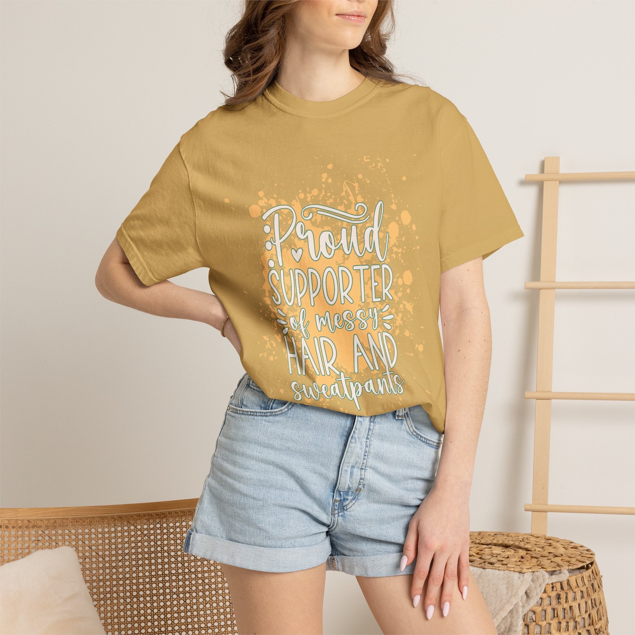 Textured Support My Messy Hair T-Shirt — Funny Mom/Parent Casual Tee
