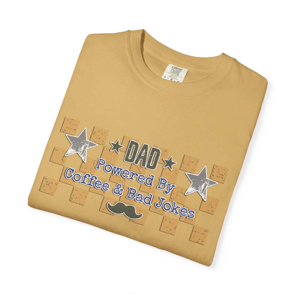 Dad Powered By Coffee & Bad Jokes Textured T-Shirt — Funny Fathers Day Gift