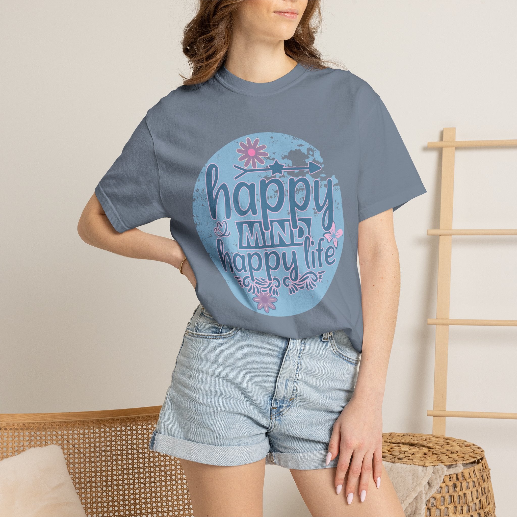 Happy Mind Happy Life Textured T-Shirt
