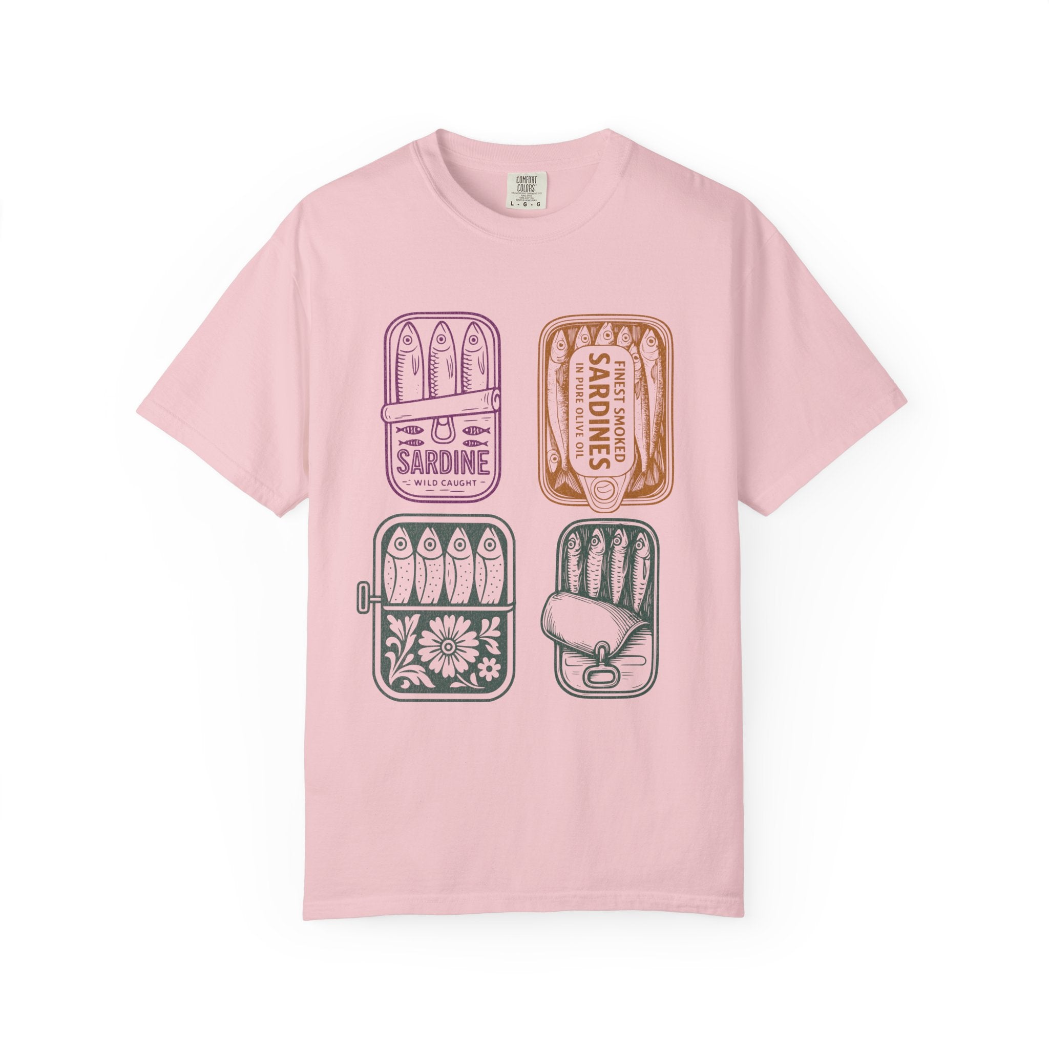 Sardine Tin Graphic Textured T-Shirt — Vintage Seafood Illustration Tee