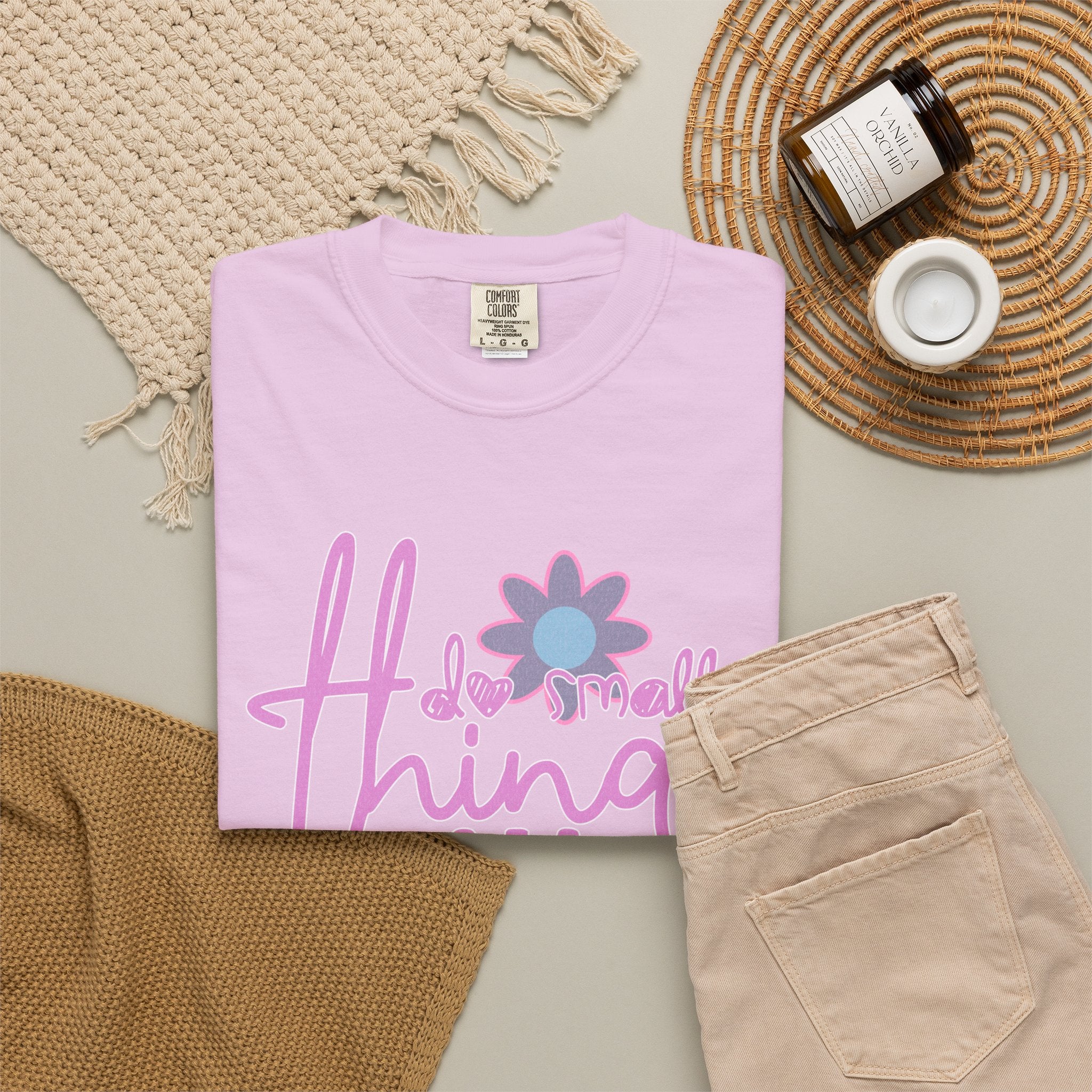 Textured T-Shirt — Do Small Things With Great Love Floral Script