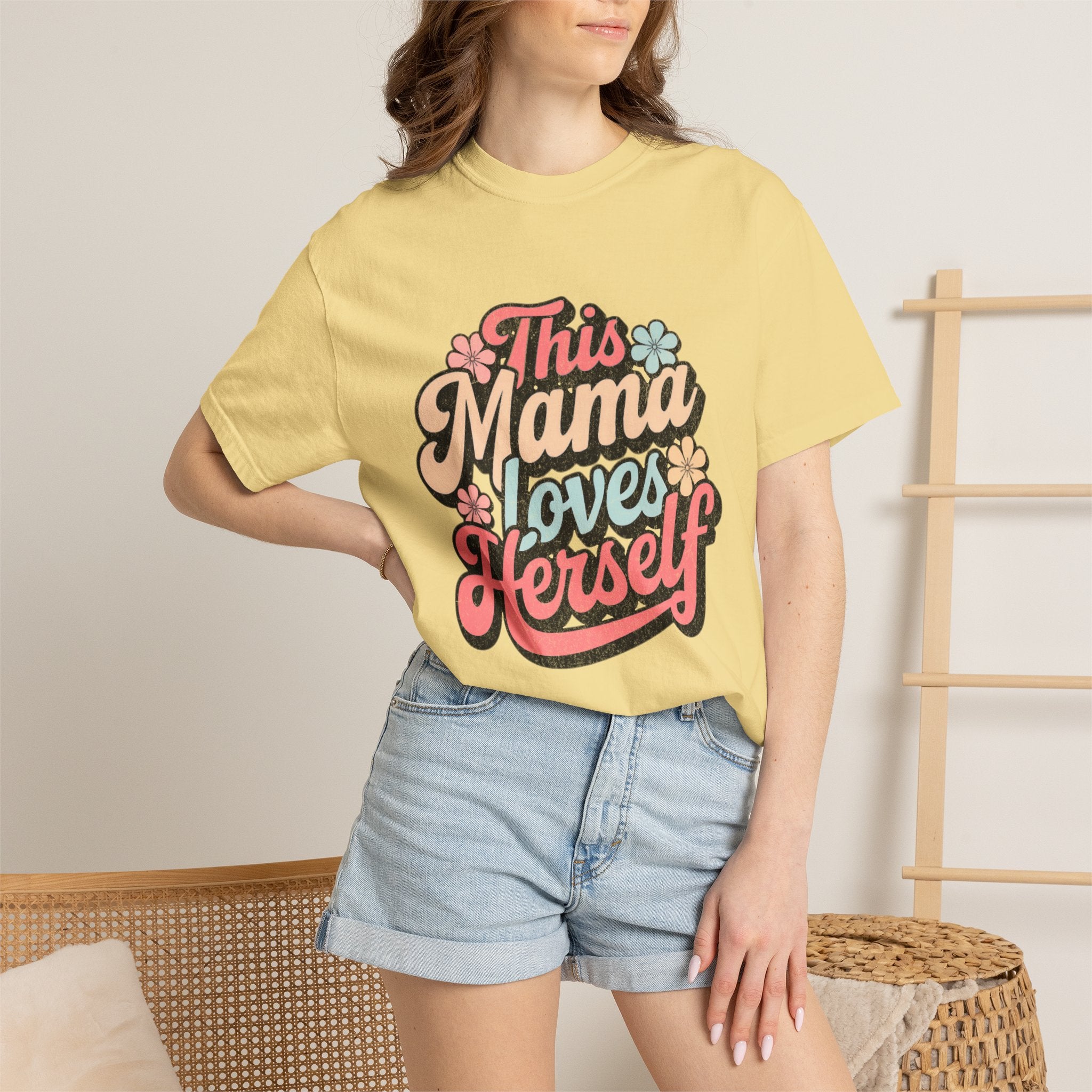 This Mama Loves Herself T-Shirt |Textured Retro Floral Typography