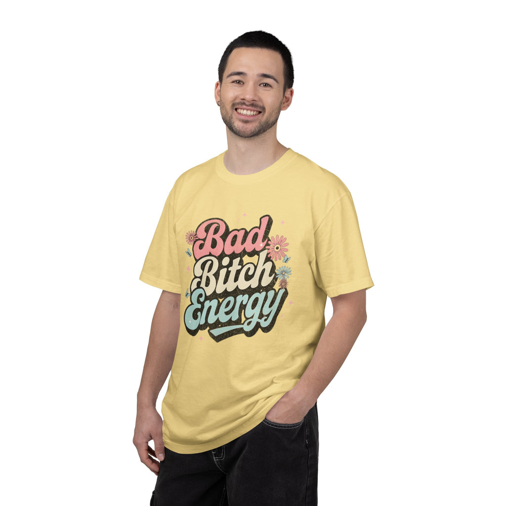 Bad Bitch Energy T-shirt |Textured Retro Script Floral Graphic