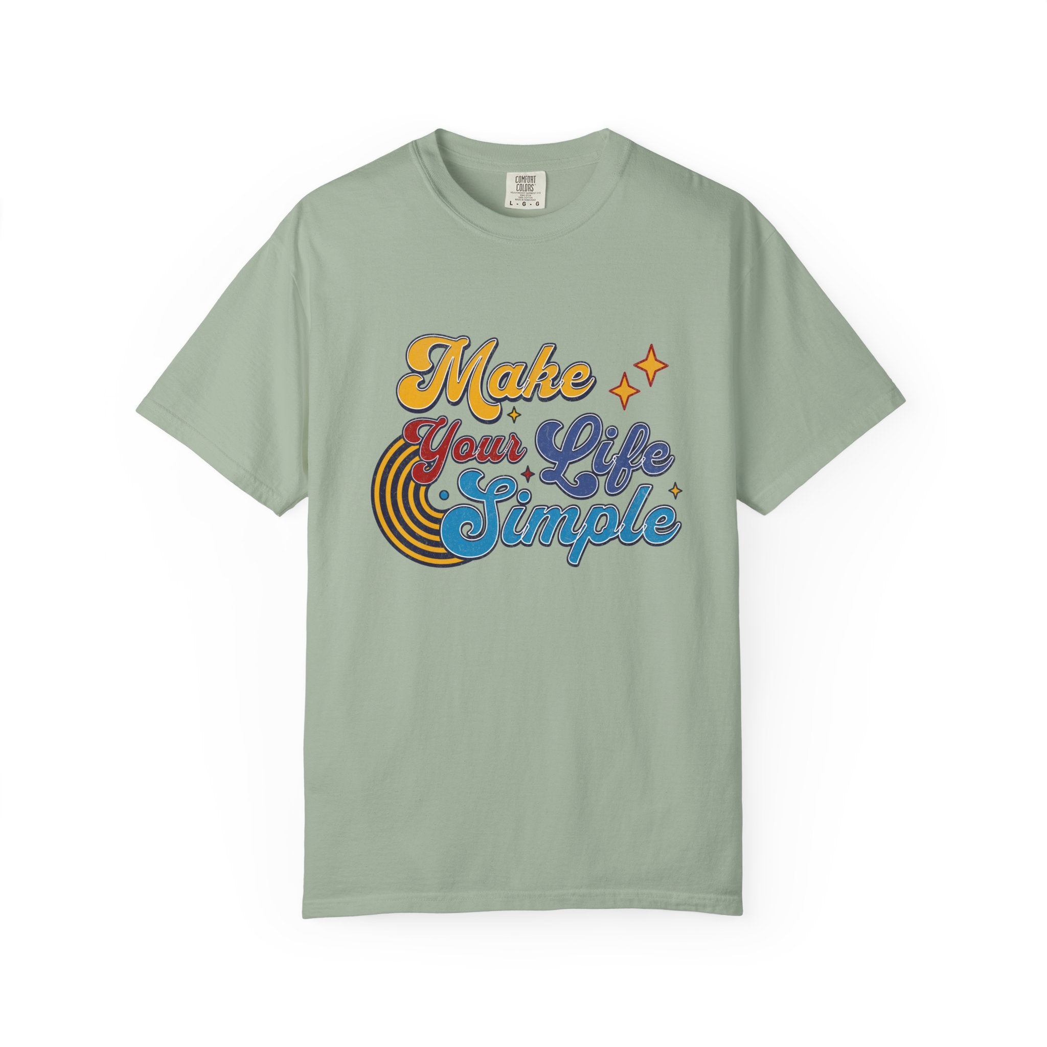 Make Your Life Simple T-Shirt |Textured Retro Script, Vintage Rainbow Stars