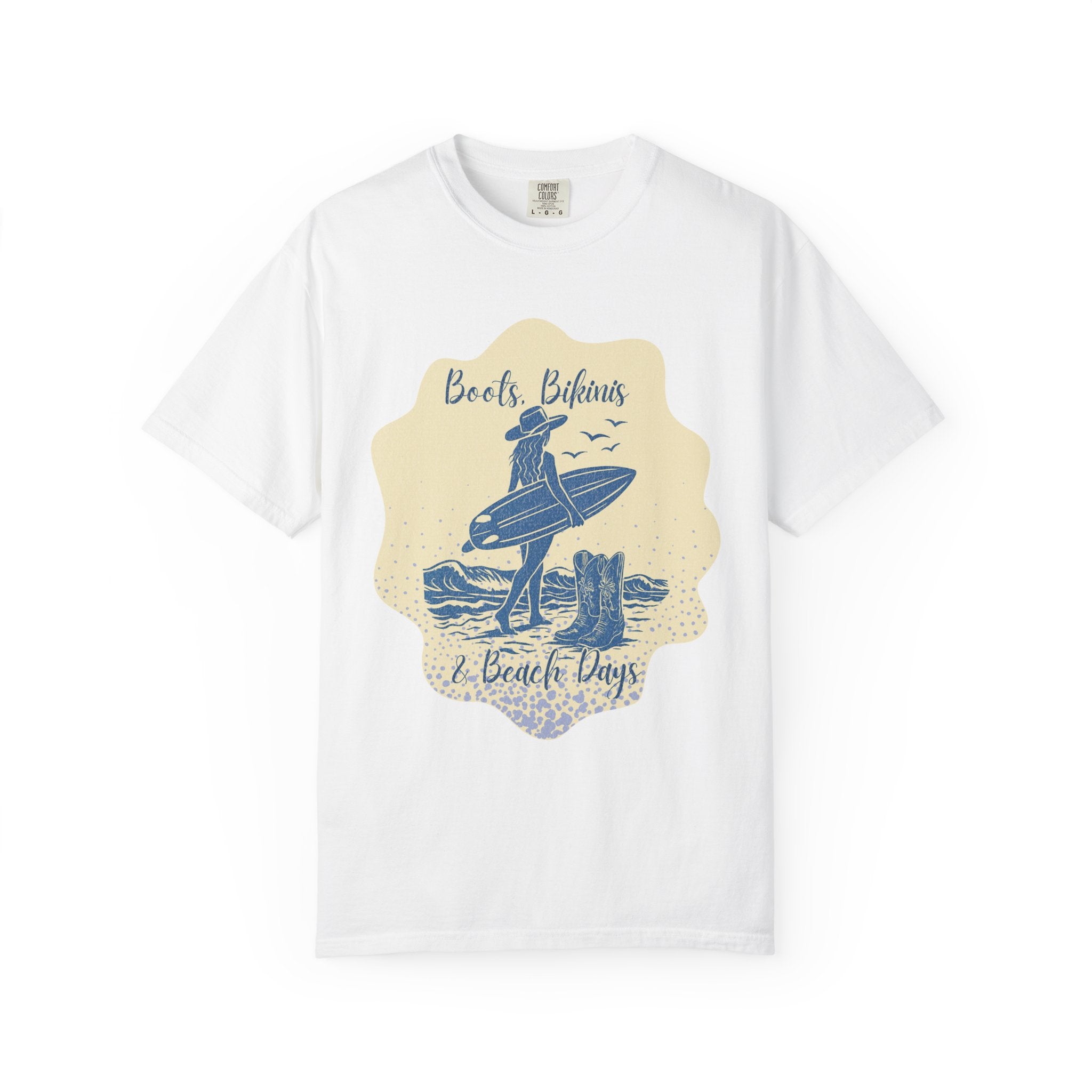 Textured Surf Vibes T-Shirt — 'Beach, Bikinis & Beach Days' Vintage Surf Graphic
