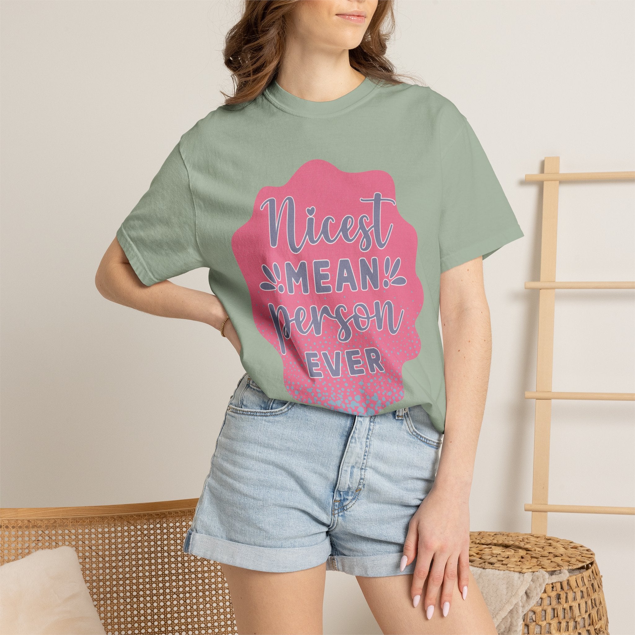 Nicest Mean Person Ever Textured T-Shirt — Funny Sarcastic Graphic Tee