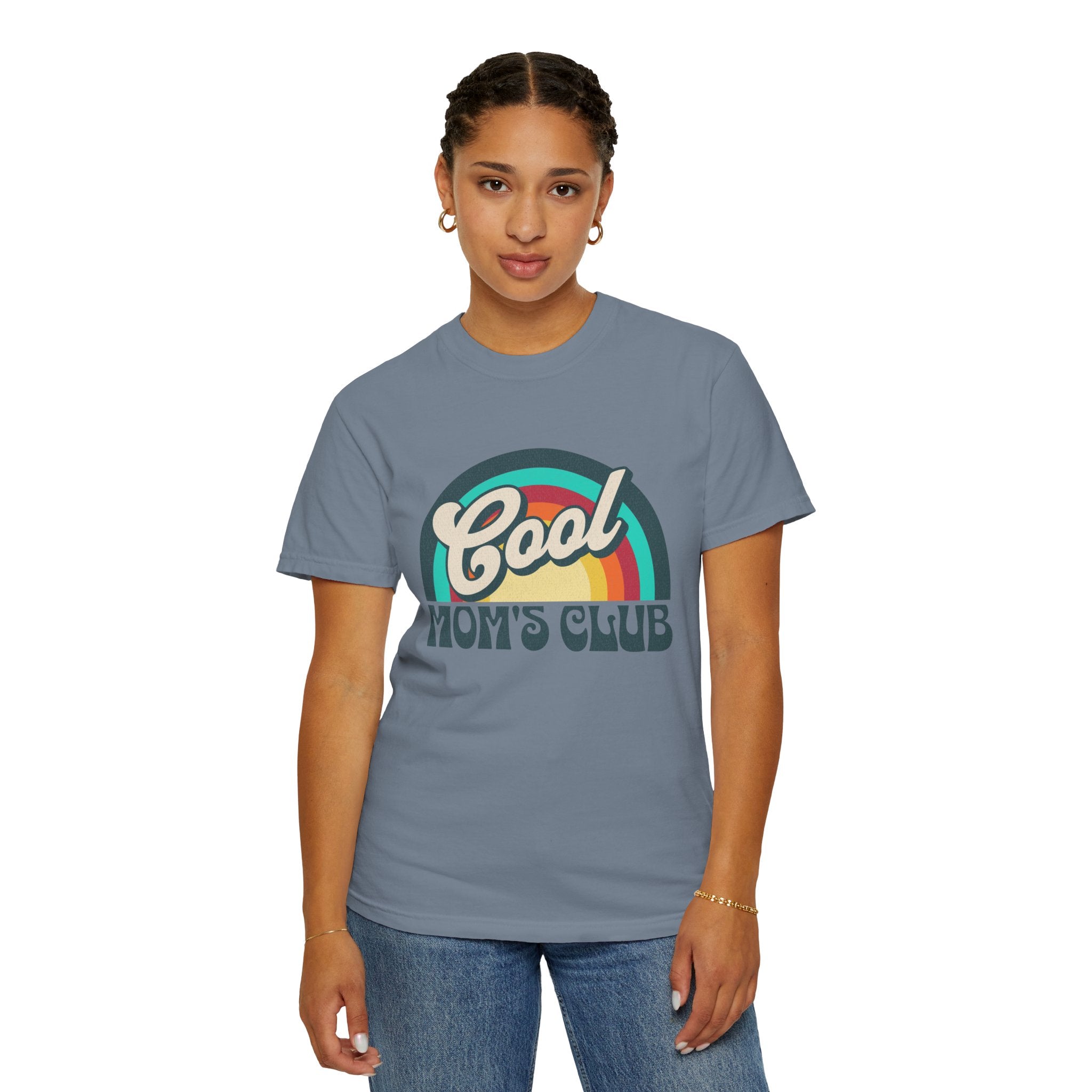 Cool Moms Club Textured T-shirt | Retro Cool Moms Club Rainbow