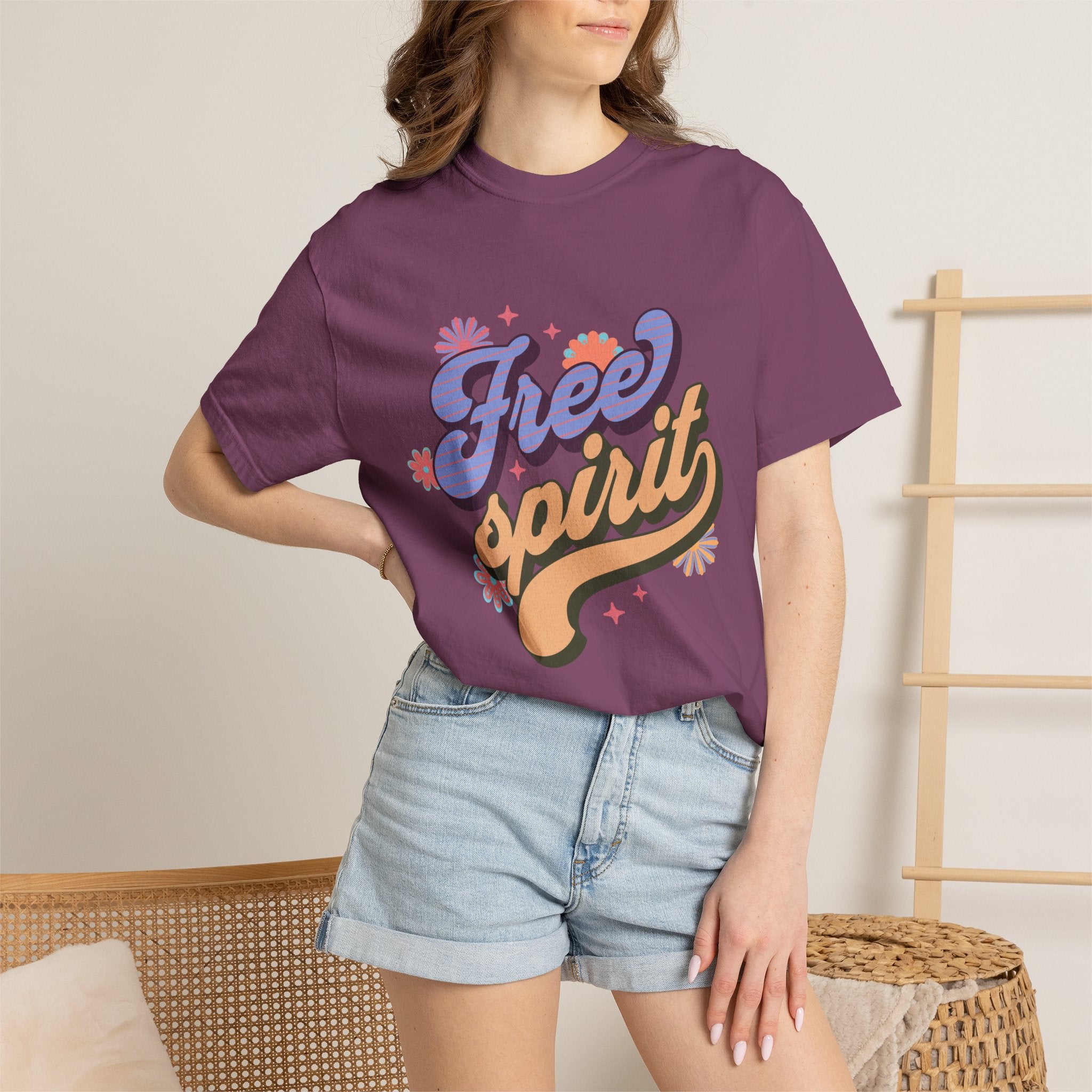 Textured Free Spirit T-Shirt — Retro Hand-Lettered Graphic Tee