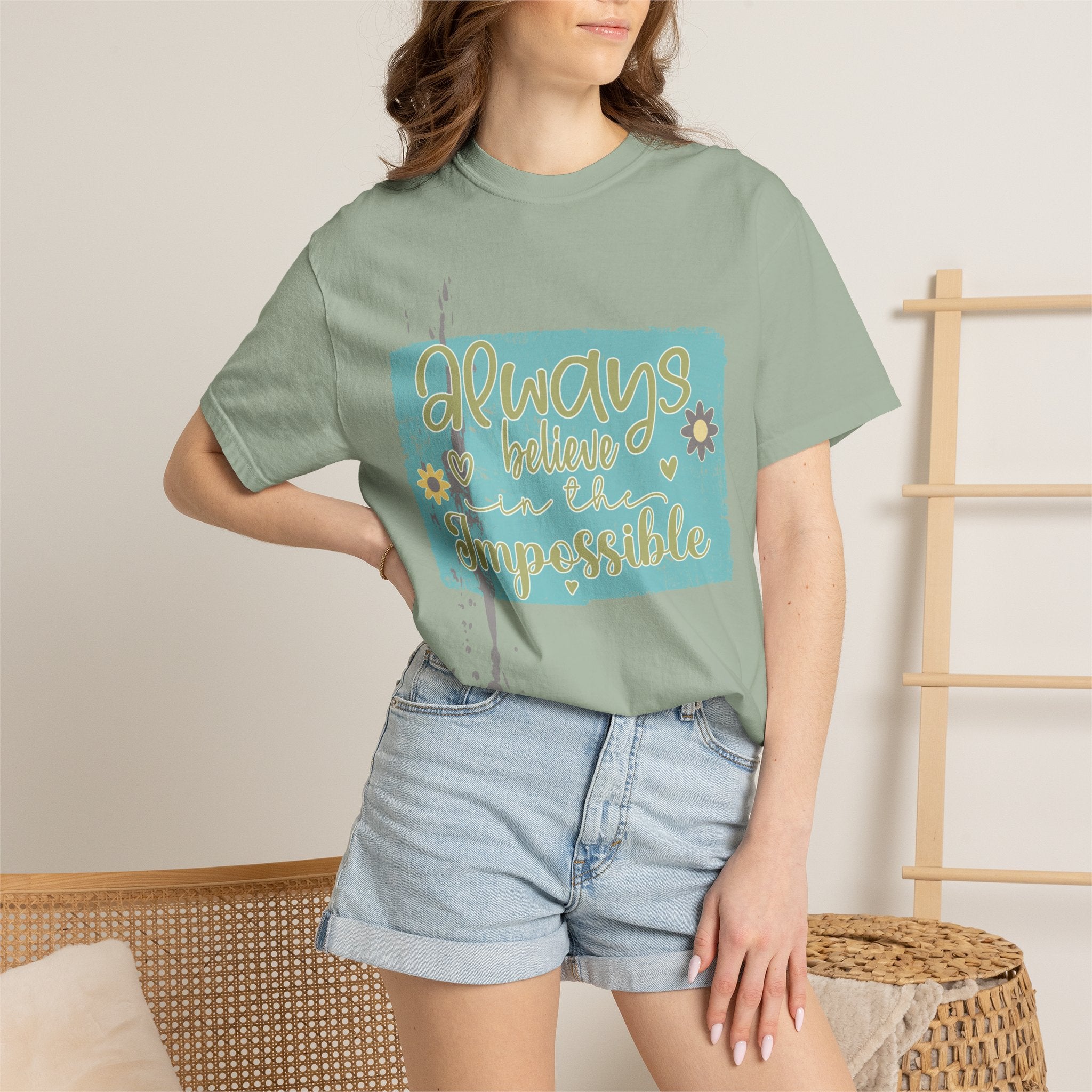 Textured T-Shirt — "Always Believe in the Impossible" Inspirational Graphic Tee