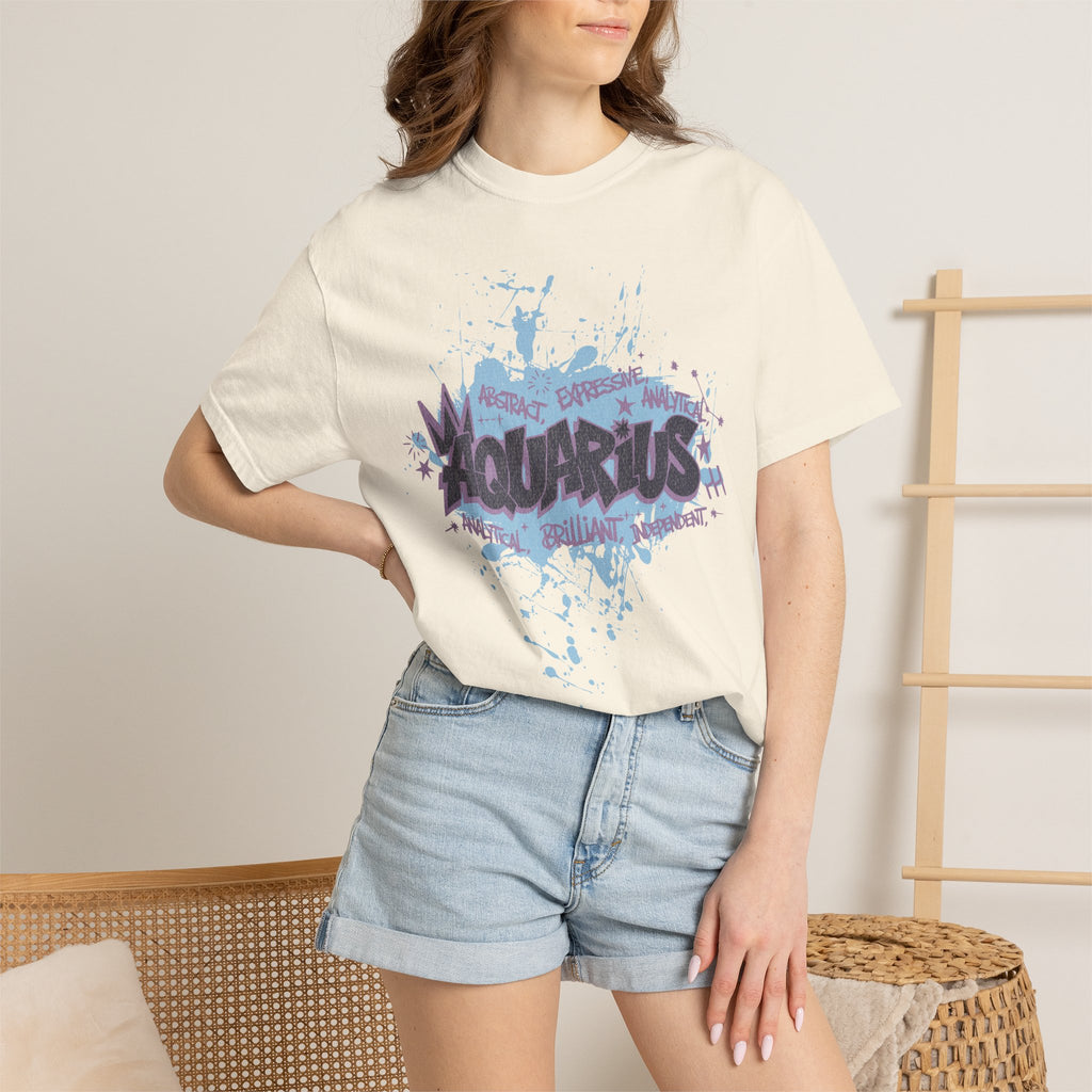 Aquarius Zodiac Textured T-Shirt — Water-Bearer Horoscope Tee
