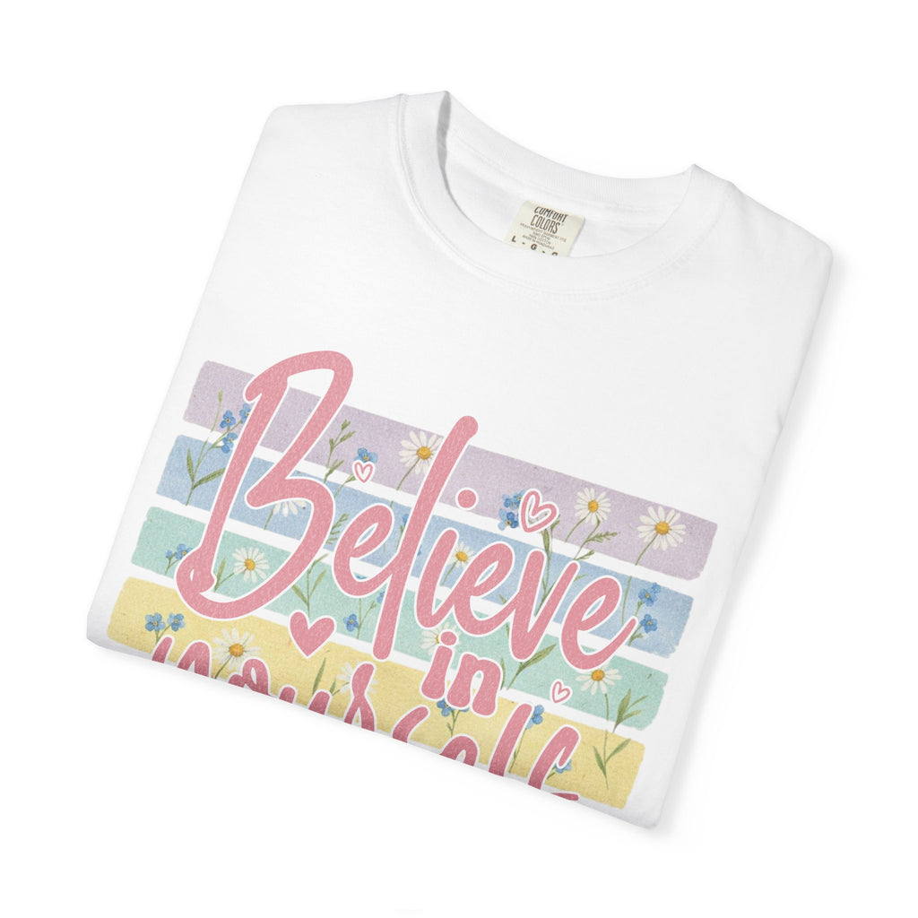Textured Believe in Yourself T-Shirt — Pastel Floral Inspirational Tee