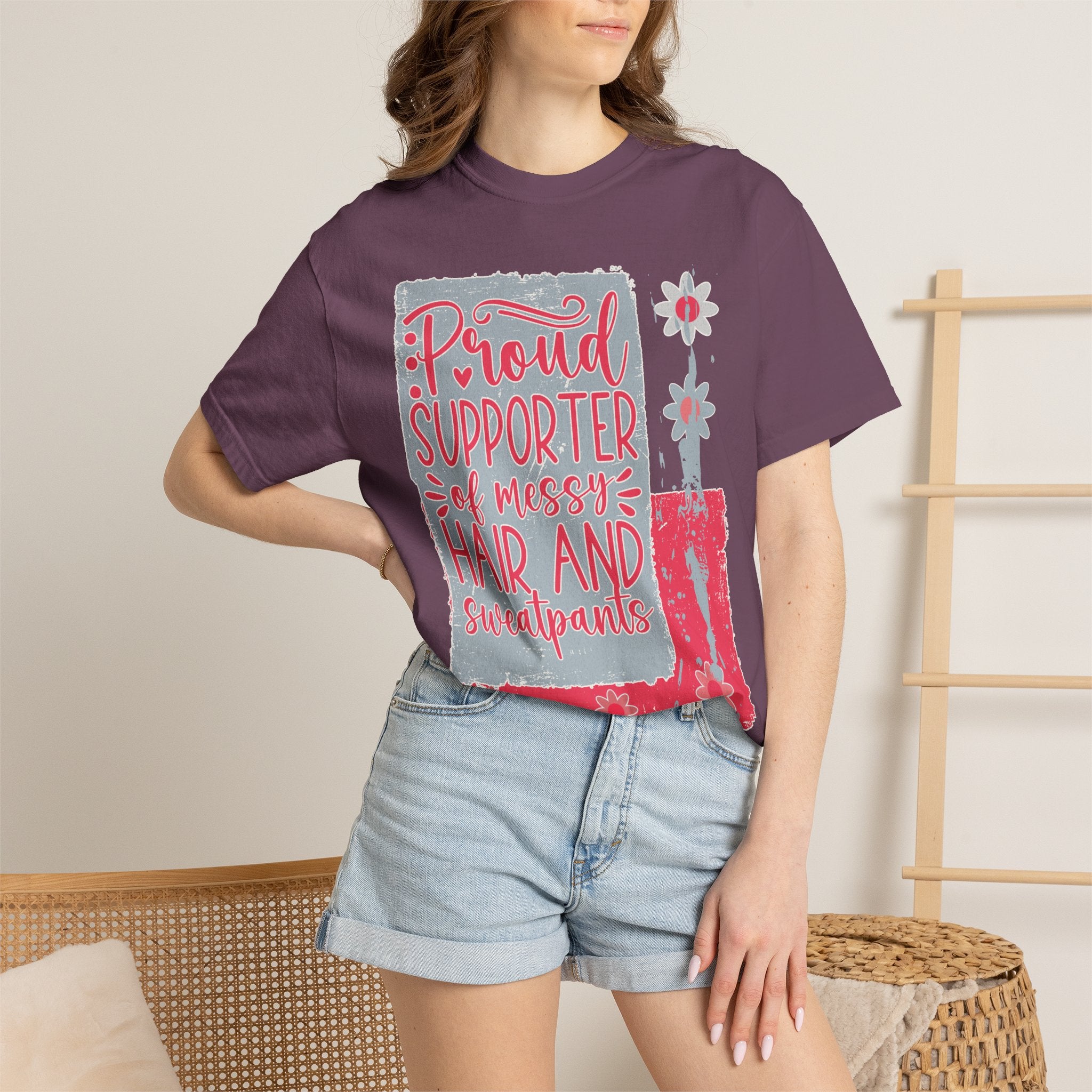 Supporter of Messy Hair & Sweatpants Textured T-Shirt