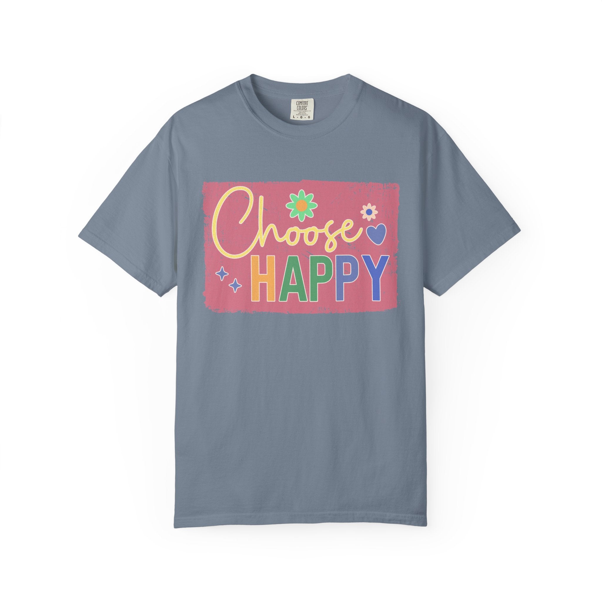 Choose Happy Textured T-Shirt – Retro Floral Positive Vibes Tee